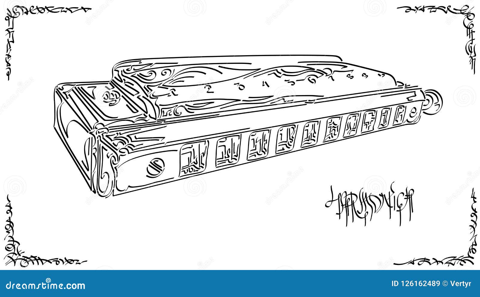 Vector Illustration Drawing of Harmonica. Stock Vector Illustration