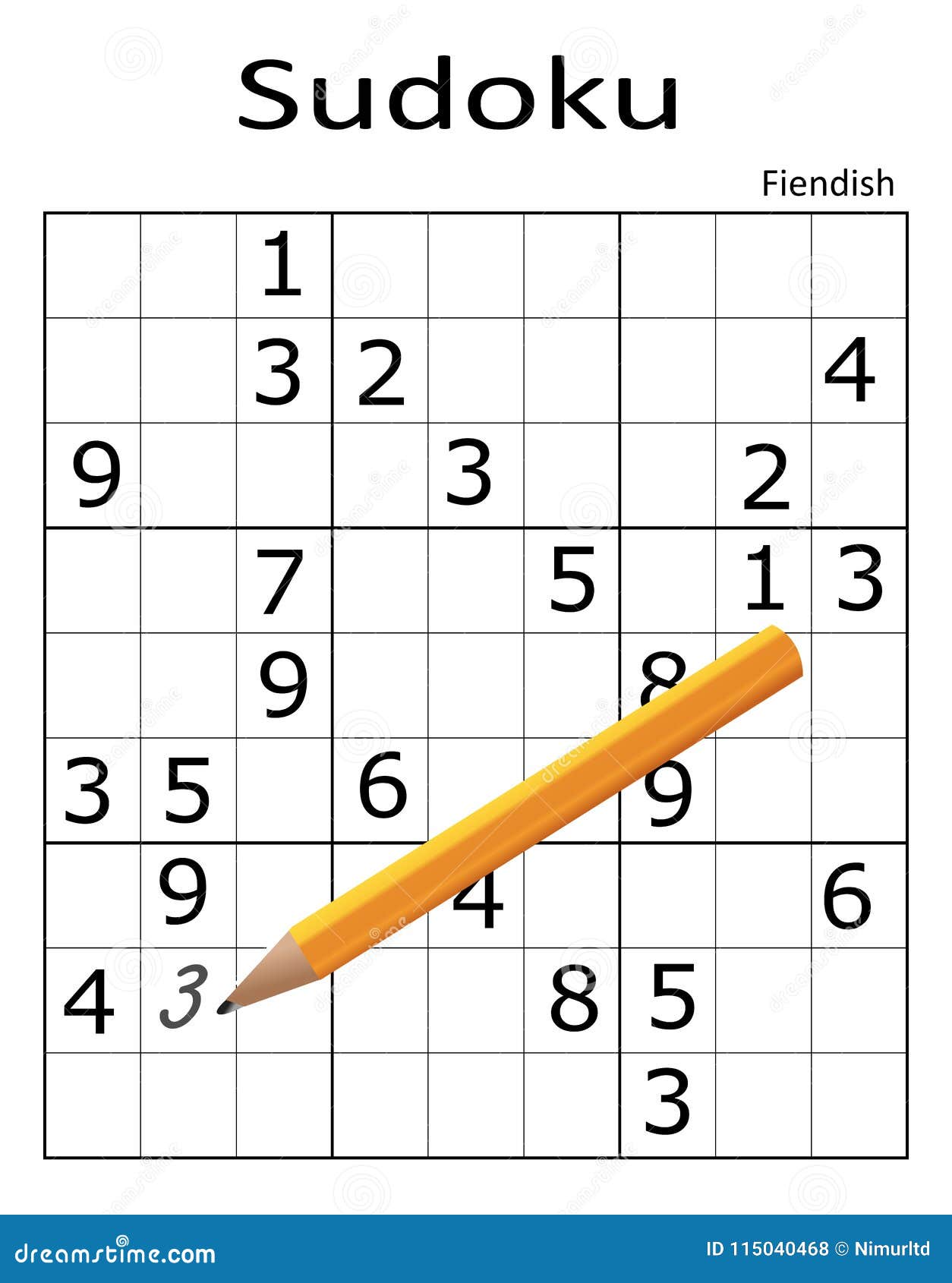 Vector Sudoku Puzzle with Pencil Stock Vector Illustration of