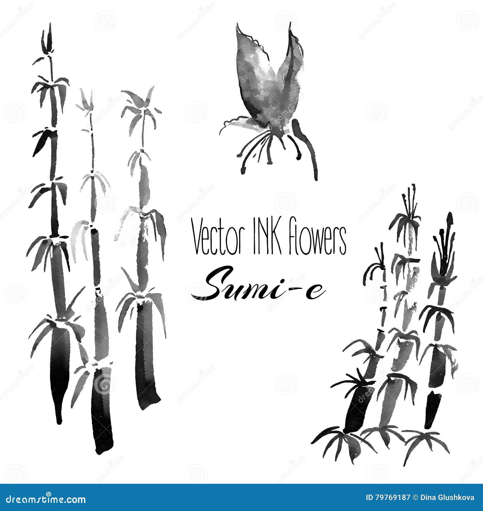 Vector Sumie Traditional Elements. Bamboo. Stock Vector Illustration