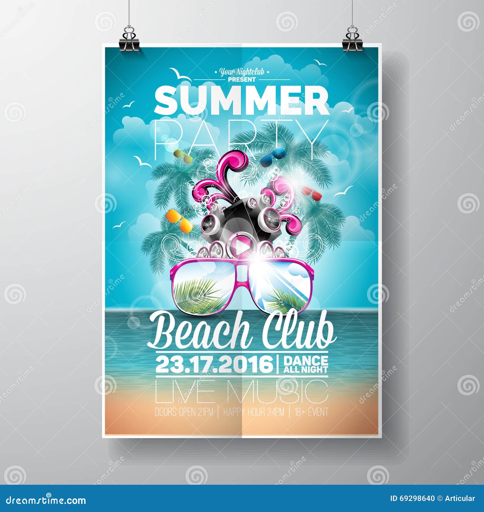 Vector Summer Beach Party Flyer Design with Typographic and Music ...