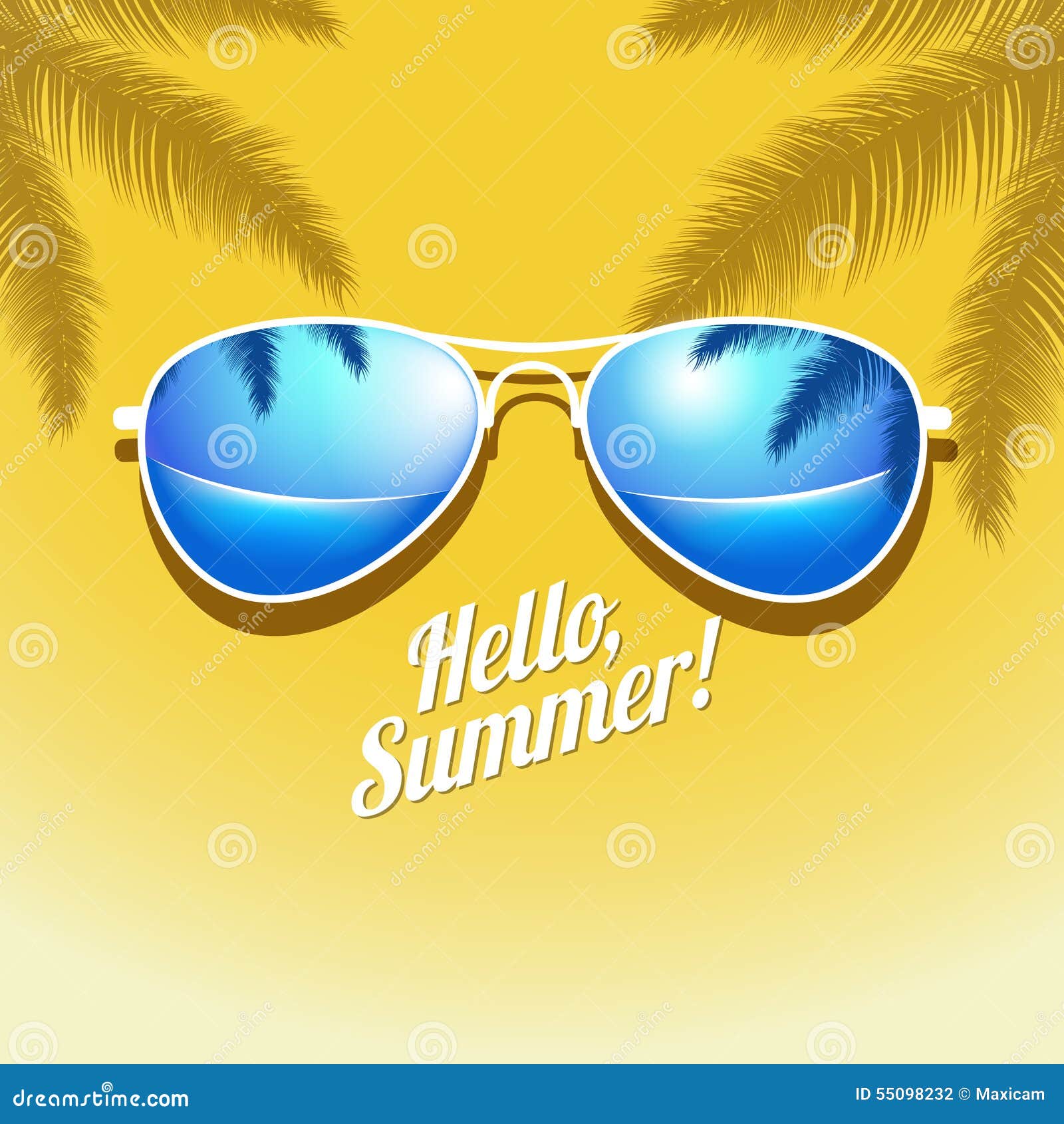Vector Summer Poster with Sunglasses Palm Stock Vector Illustration