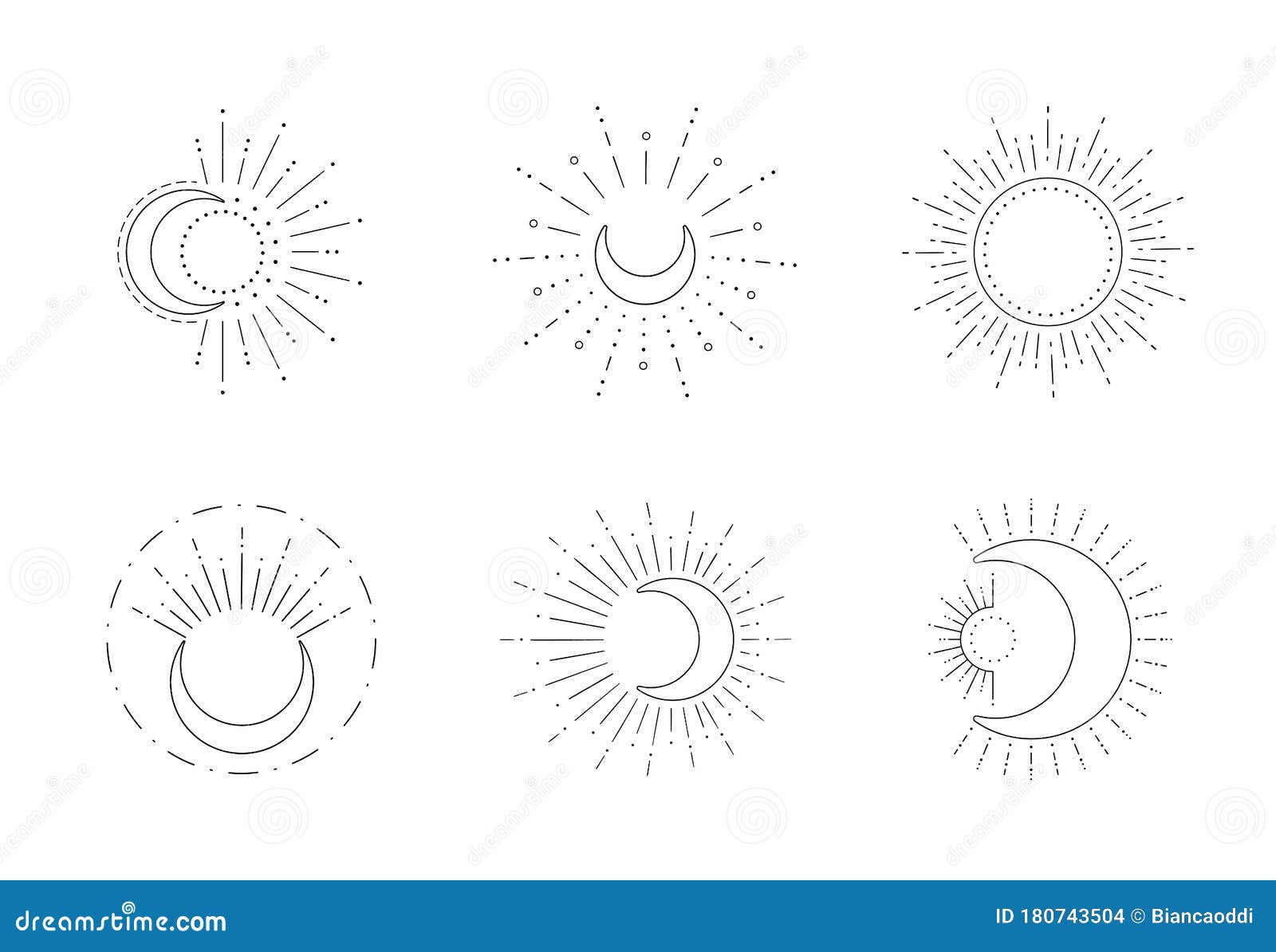  sun and moon line . outline suns s, moon  icon set  on white background