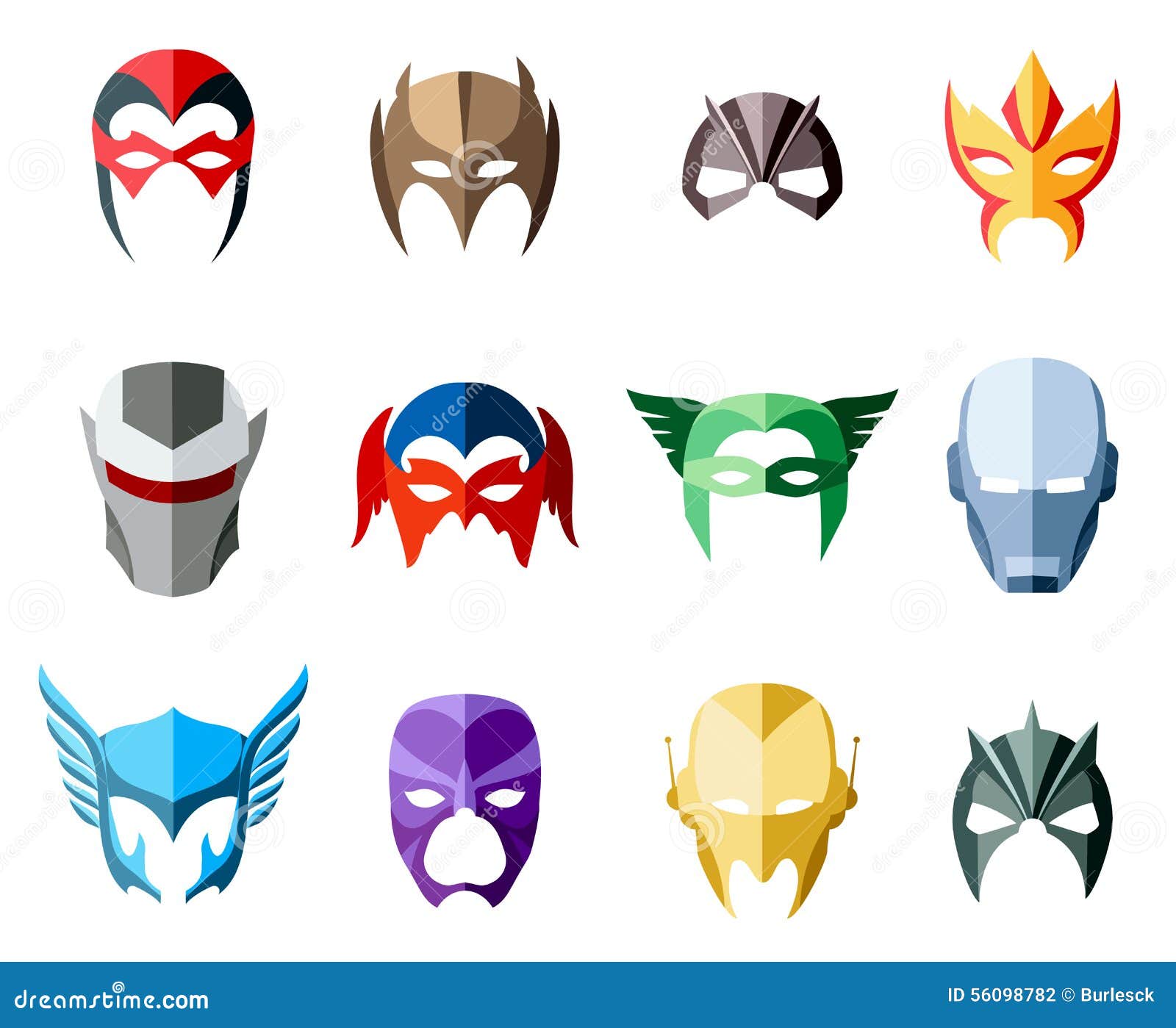  super hero masks for face character in flat