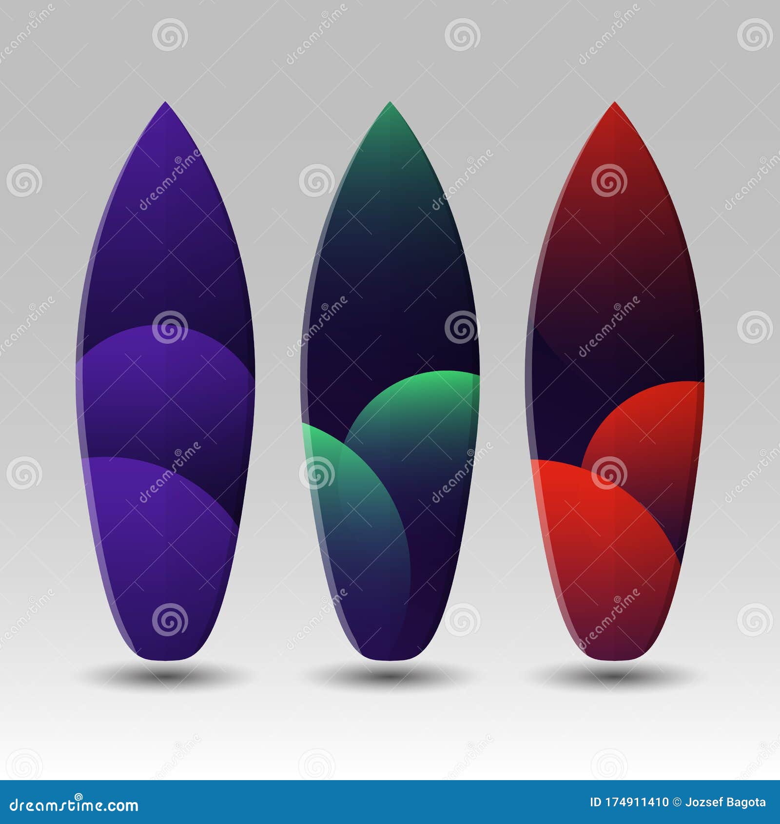 Vector Surfboards Design with Abstract Colorful Geometric Shapes