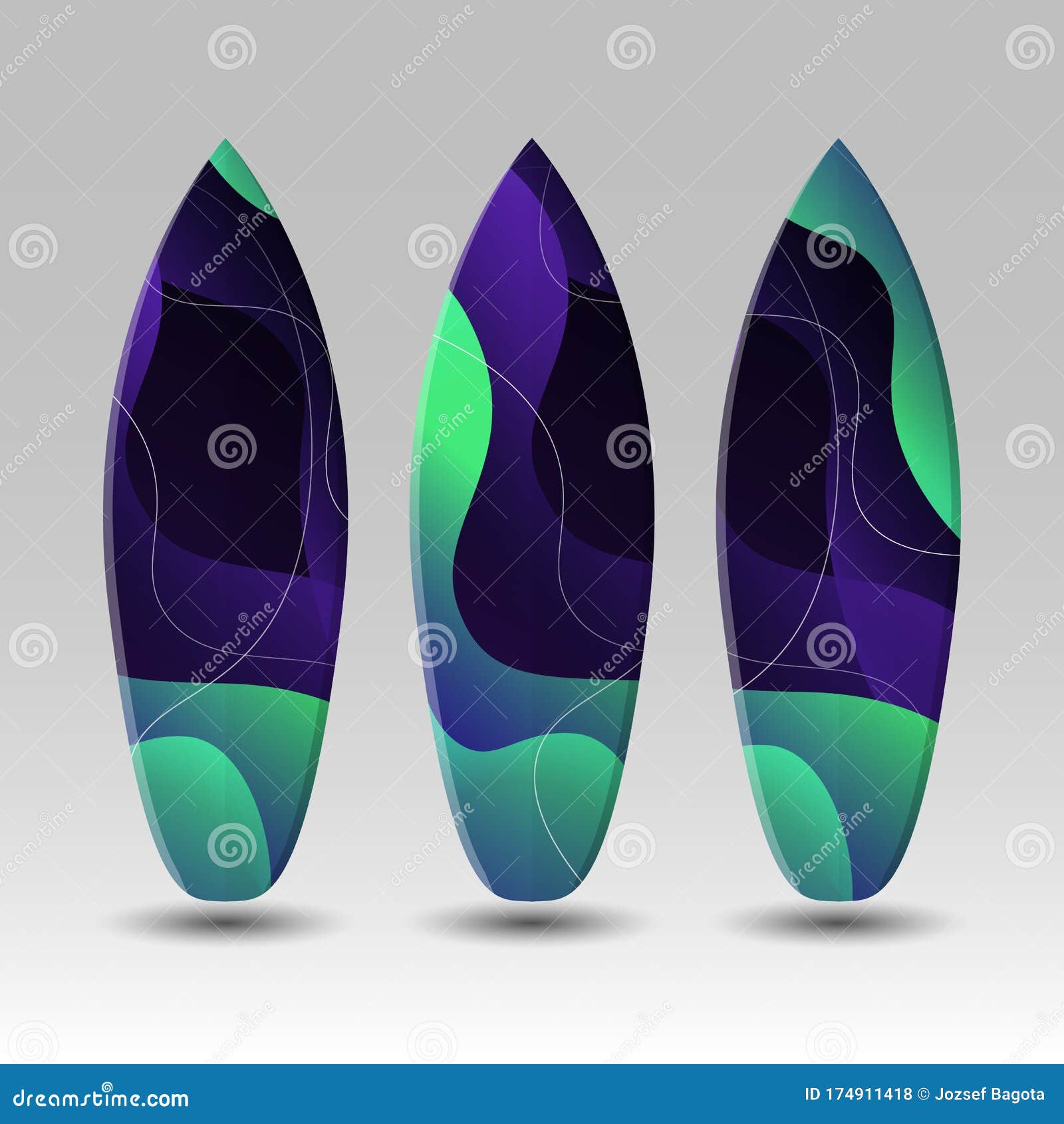 Vector Surfboards Design with Abstract Colorful Geometric Shapes