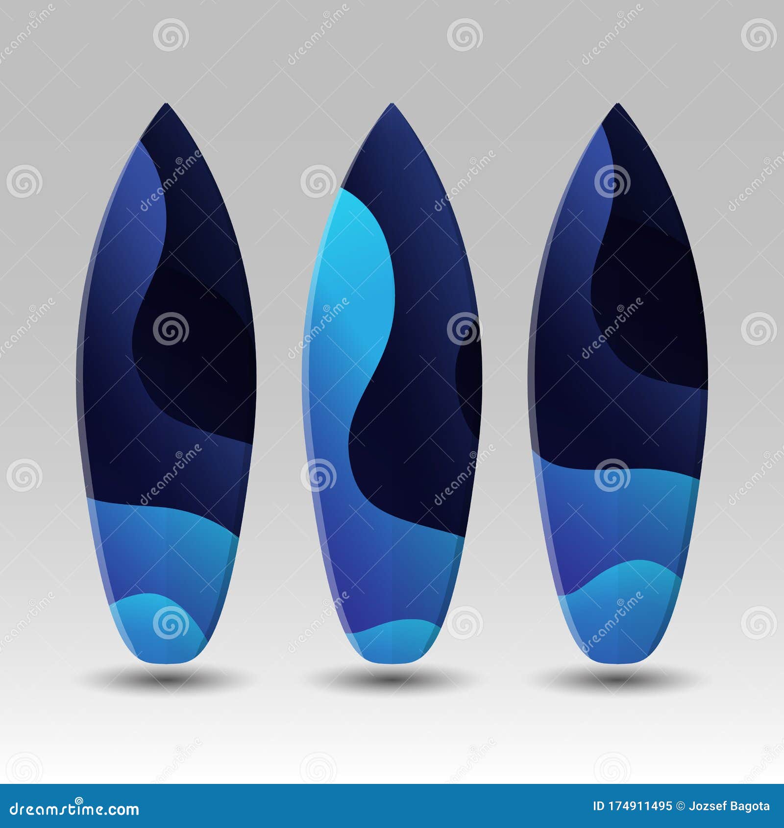 Vector Surfboards Design with Abstract Colorful Geometric Shapes