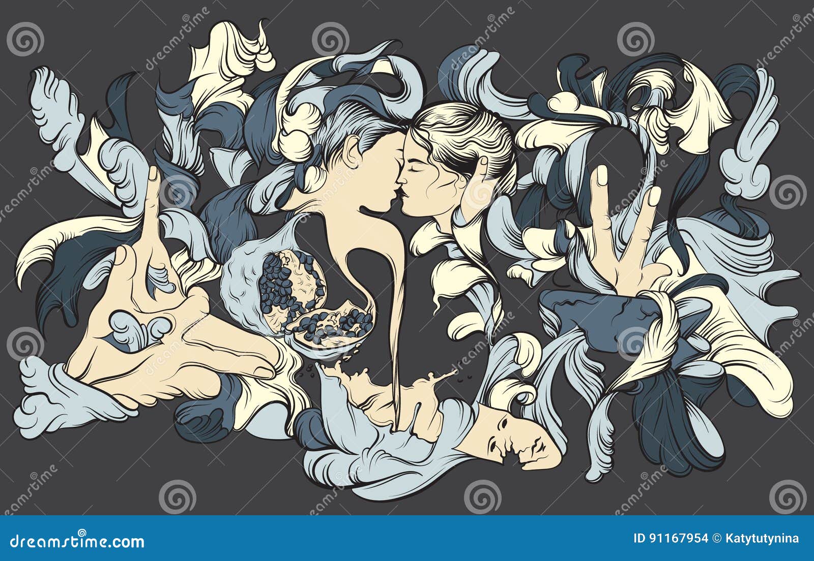 Vector Surreal Illustration with Kissing Lovers Stock Vector ...