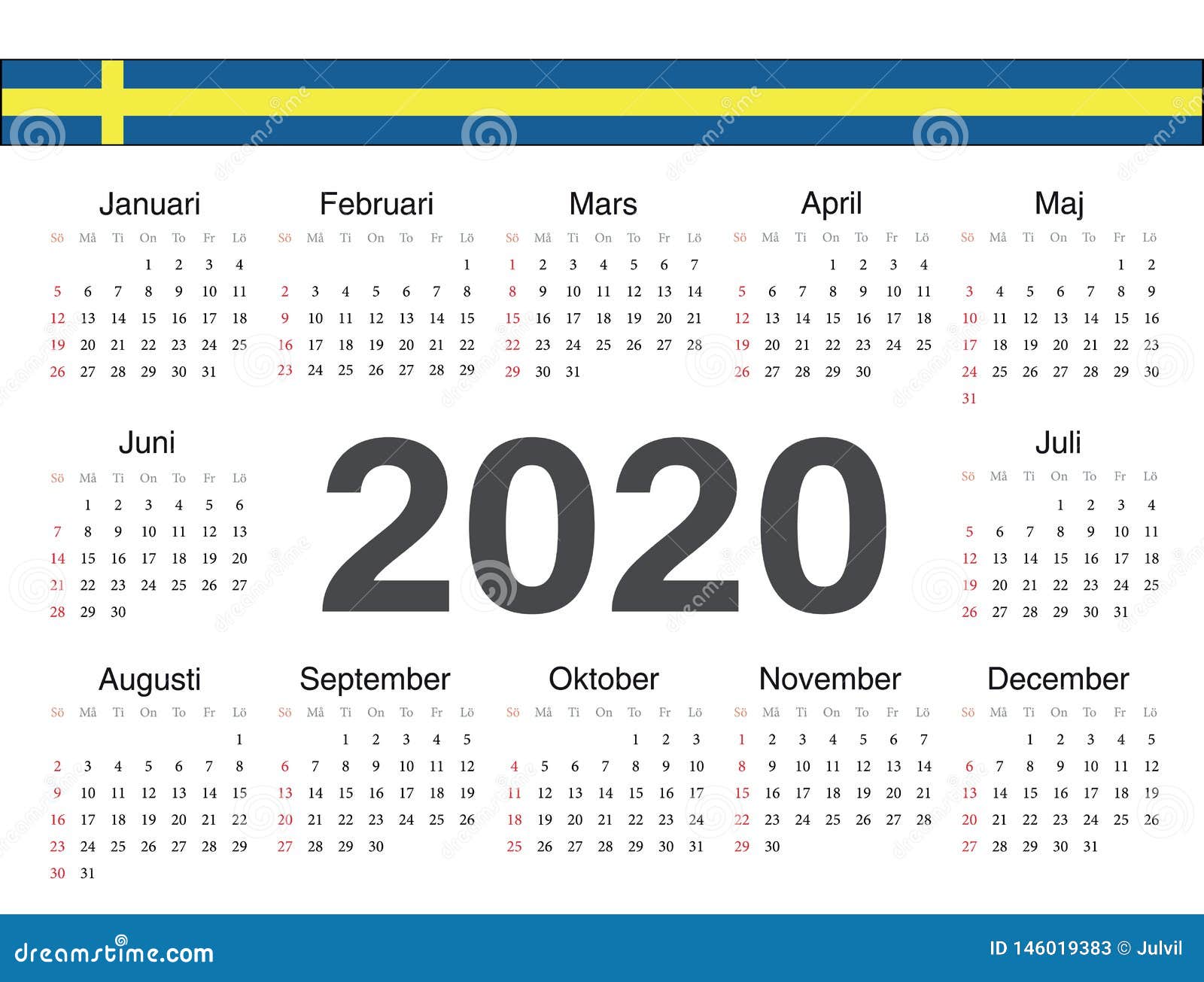 Vector Swedish Circle Calendar 2020 Stock Vector Illustration of