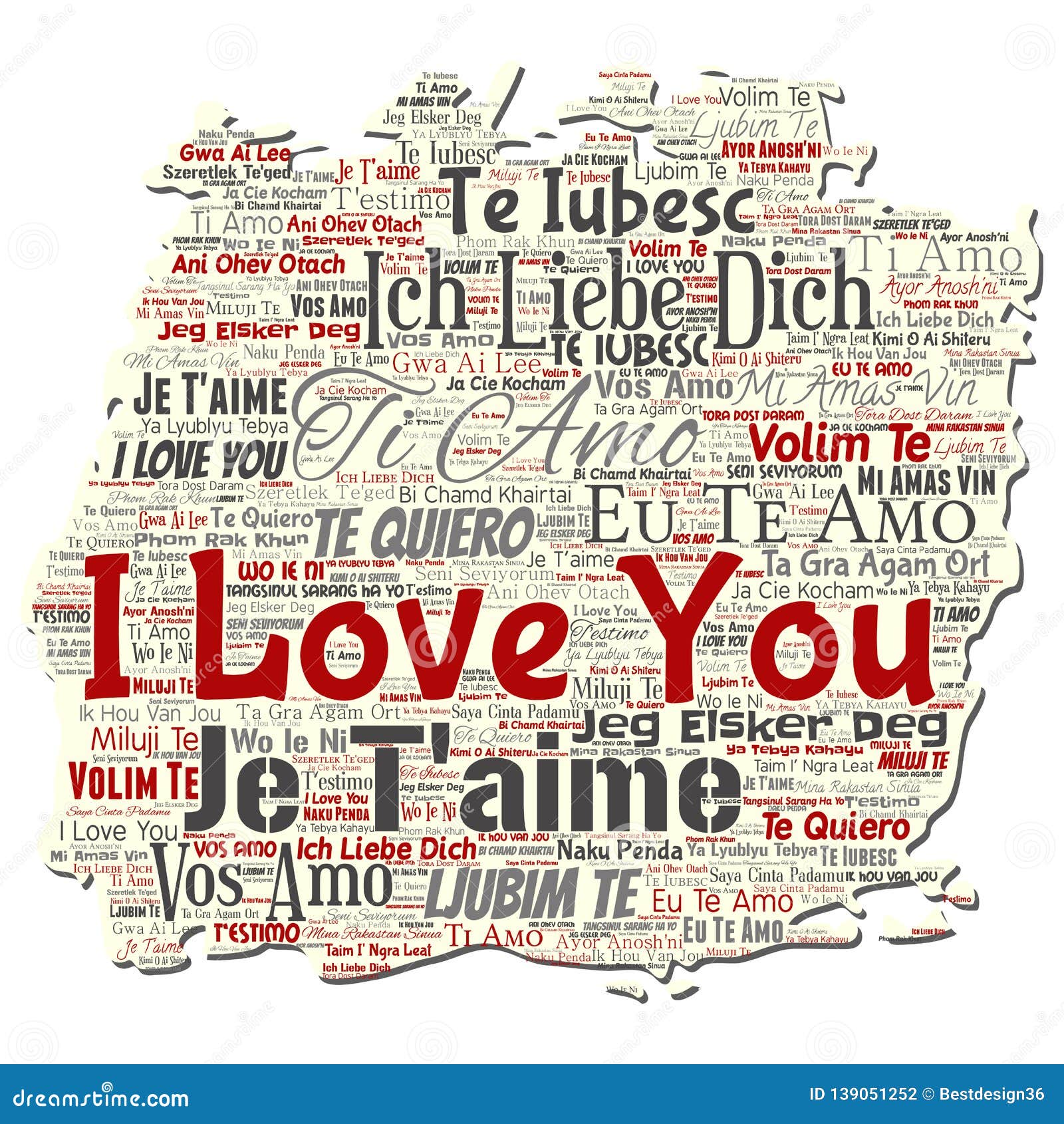 Vetor de Valentines Day card with words I love you in Russian. Ya tebya  lyublyu love card. do Stock