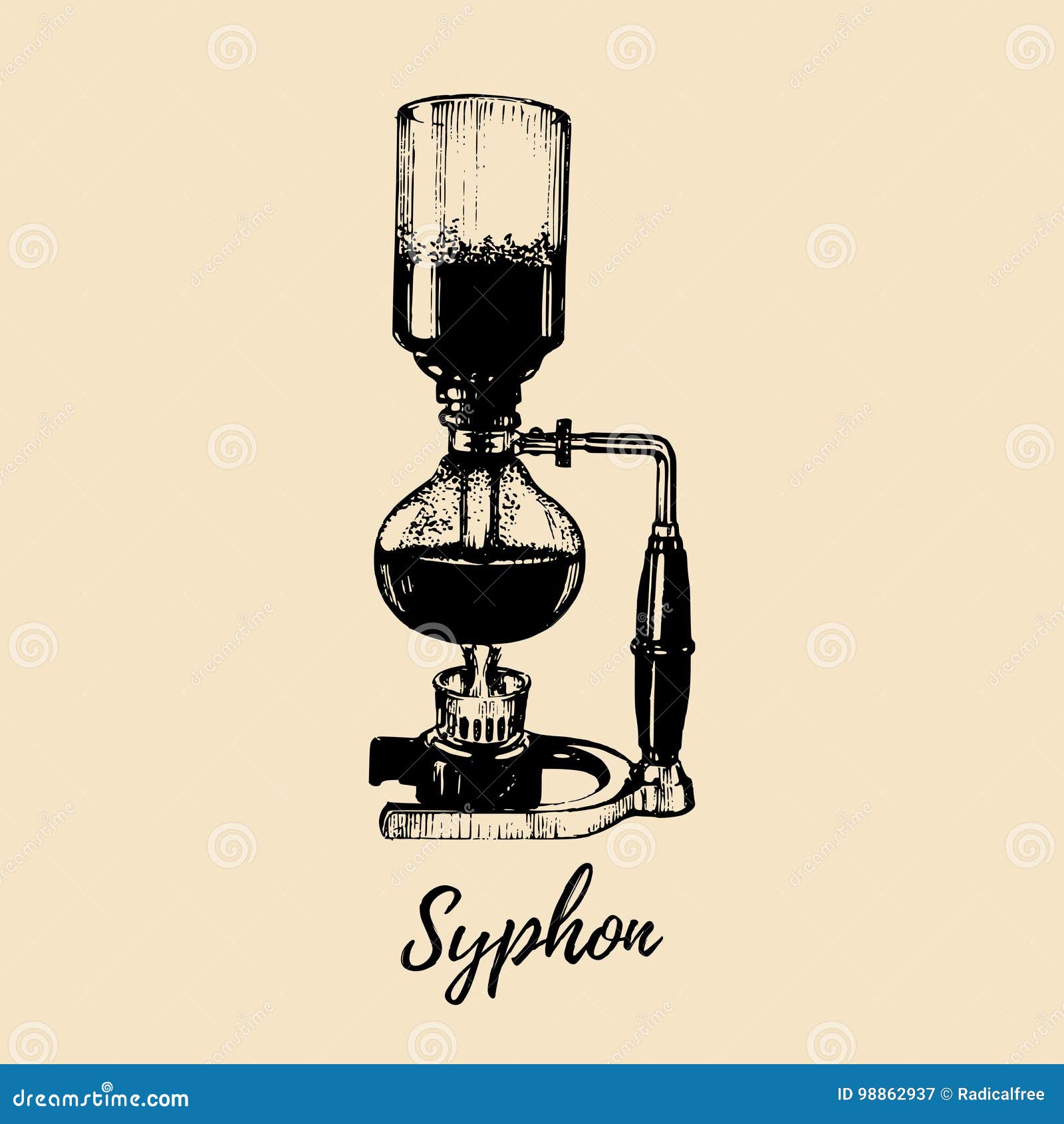 Vector Syphon Illustration. Hand Sketched Maker For Alternative Coffee