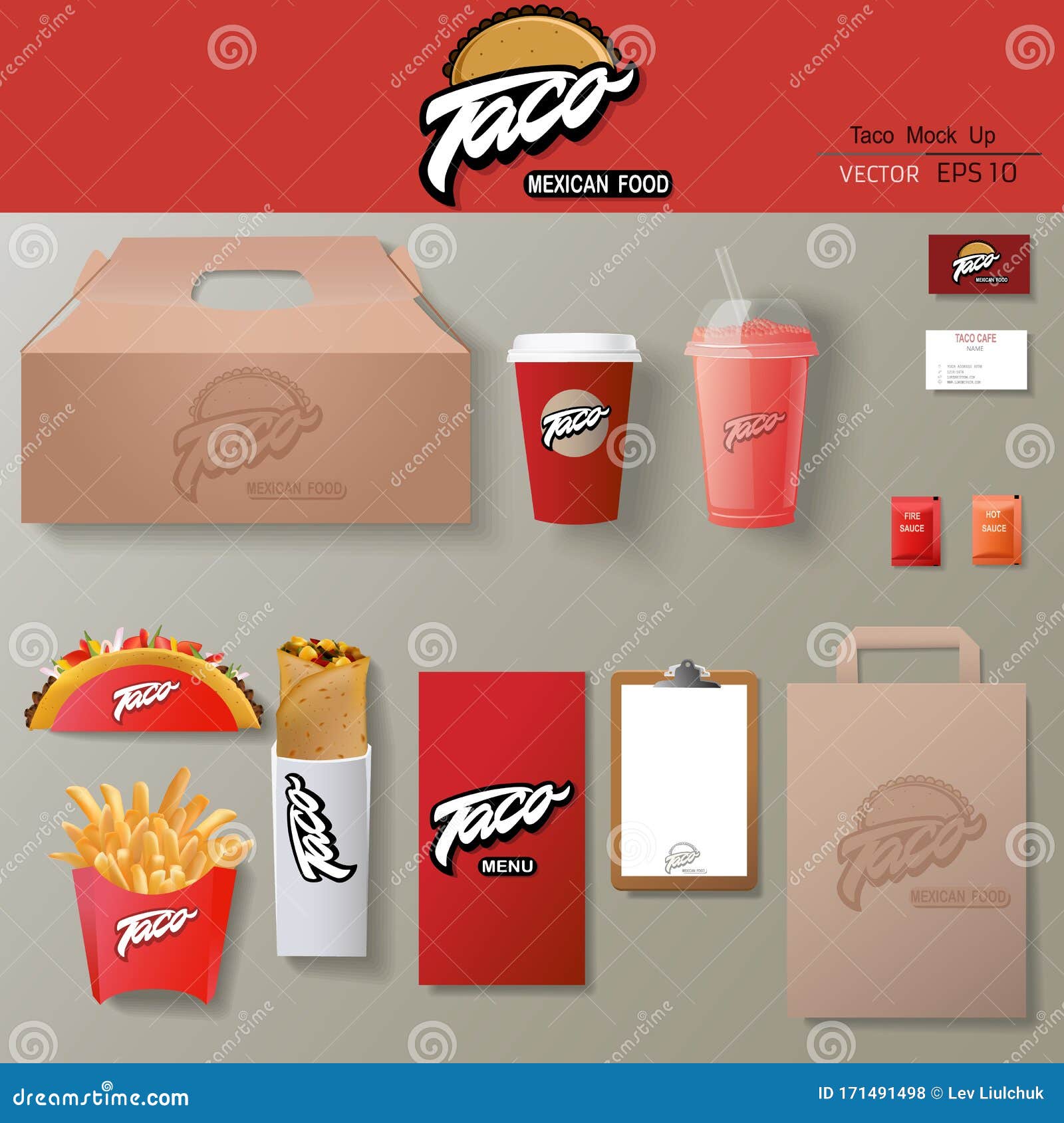 Download Vector Tacos Corporate Identity Template Design Set Stock Vector Illustration Of Lunch Mockup 171491498