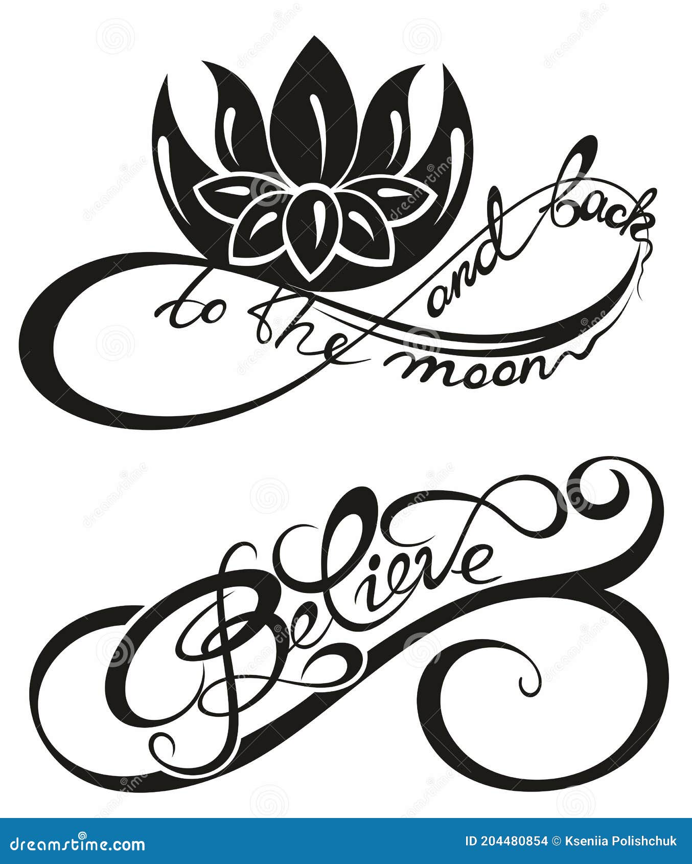 Hand Drawn Typography Lettering Phrase To the Moon and Back and Believe  Infinity Symbol Stock Vector  Illustration of endless line 204480854