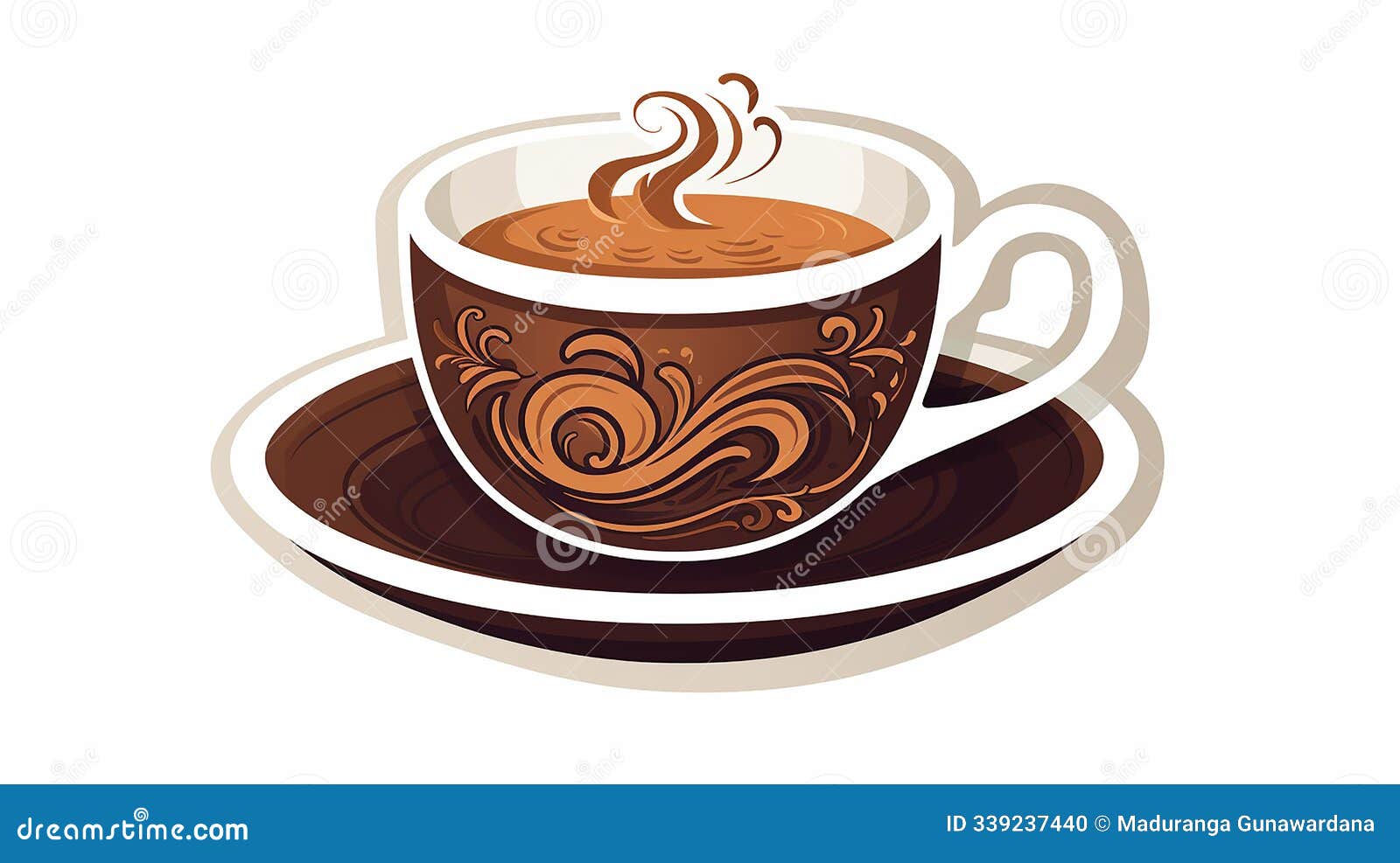  tea cup  in sticker style with white background minimalist  for print & digital use