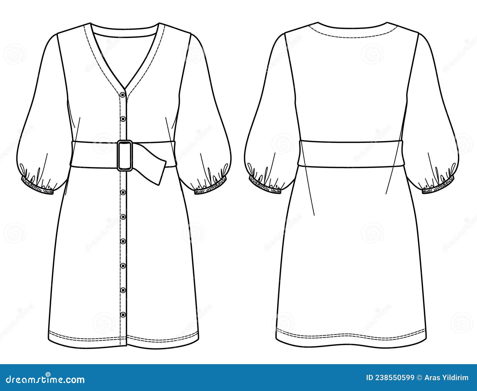 Shirt-dress Sketch with Buttons Stock Vector - Illustration of shirt ...