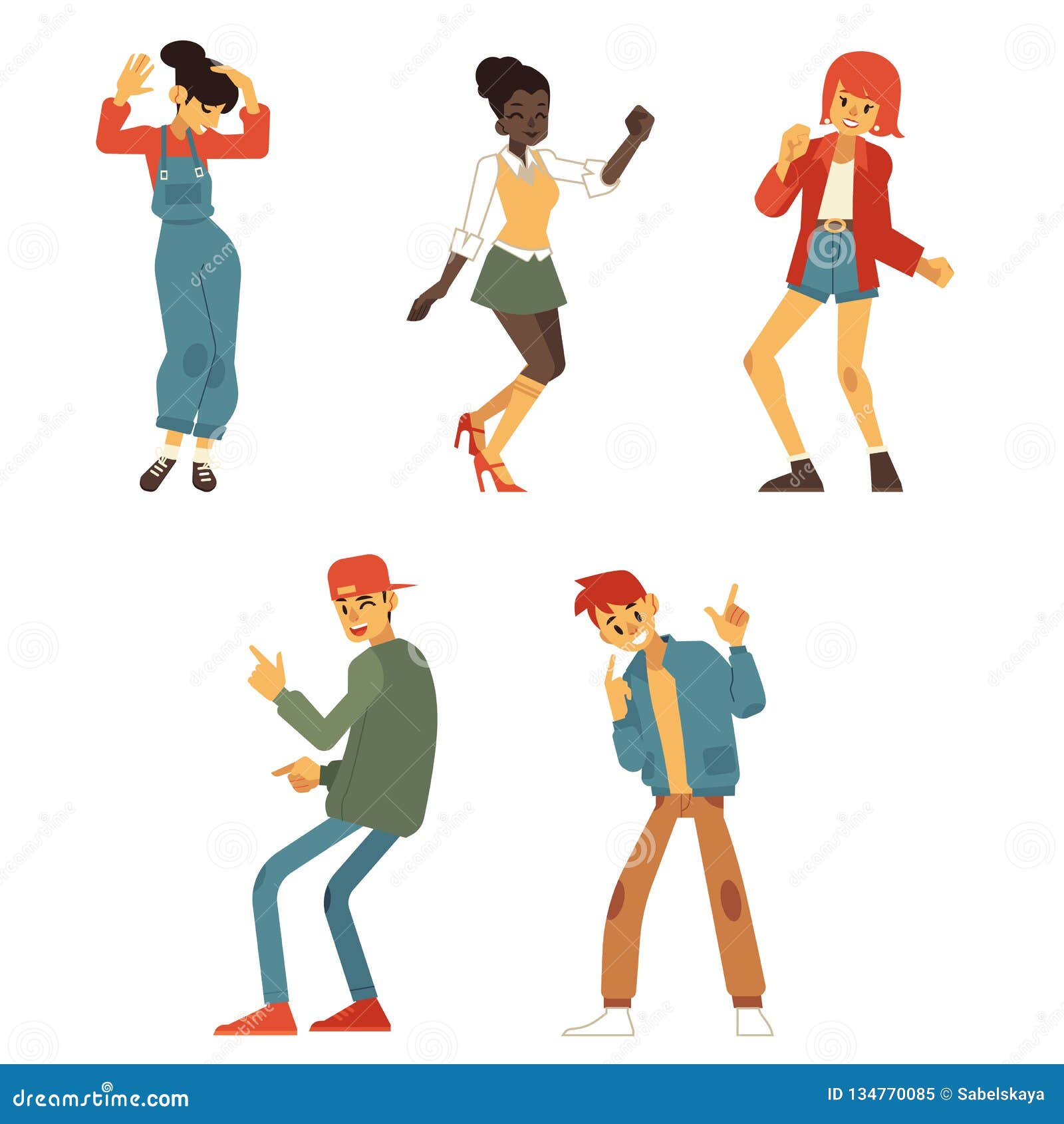 Vector Teen People Dancing at Party Flat Set Stock Vector ...