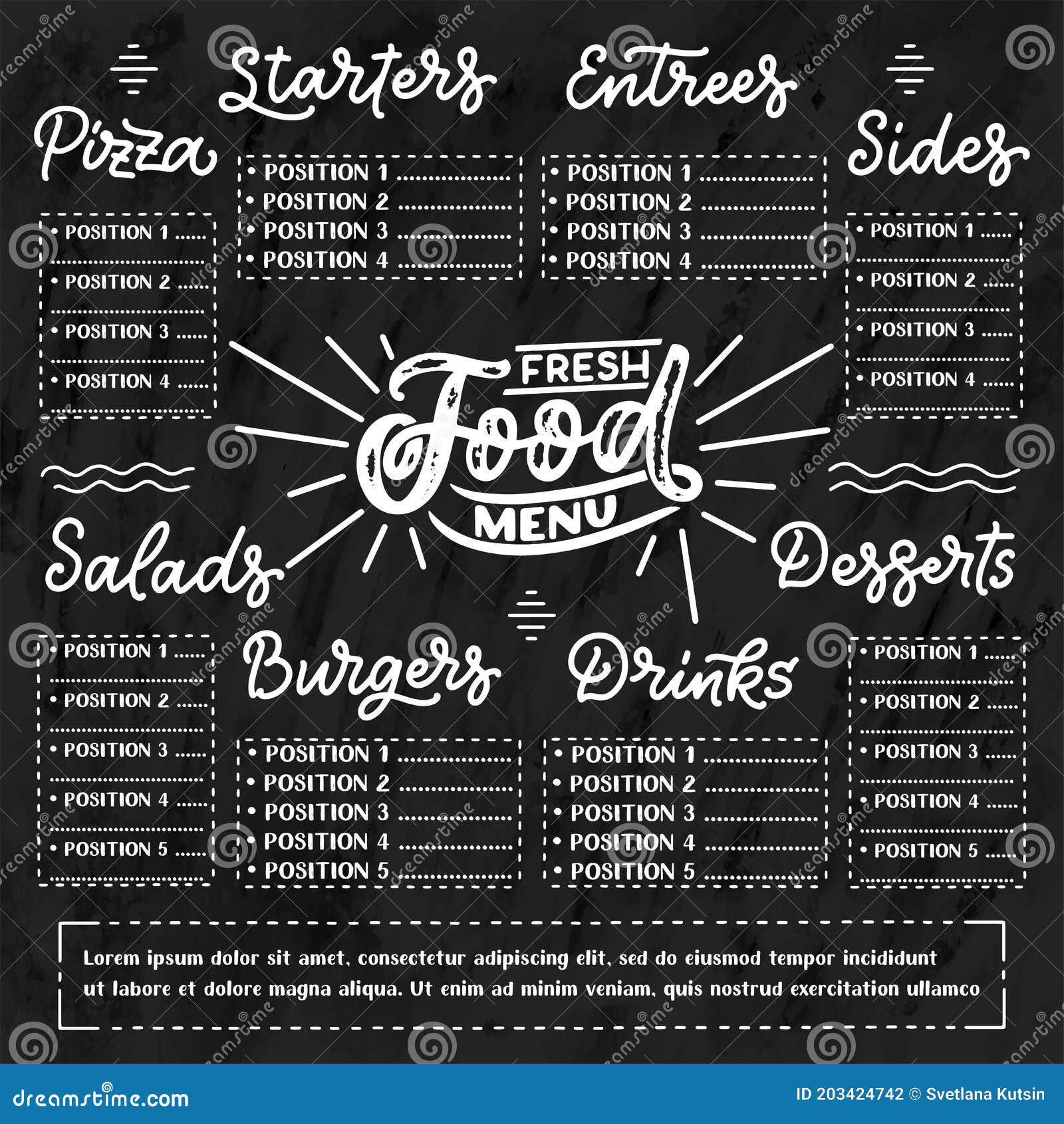 Vector Template Chalkboard Menu for Restaurant and Snack Bars with
