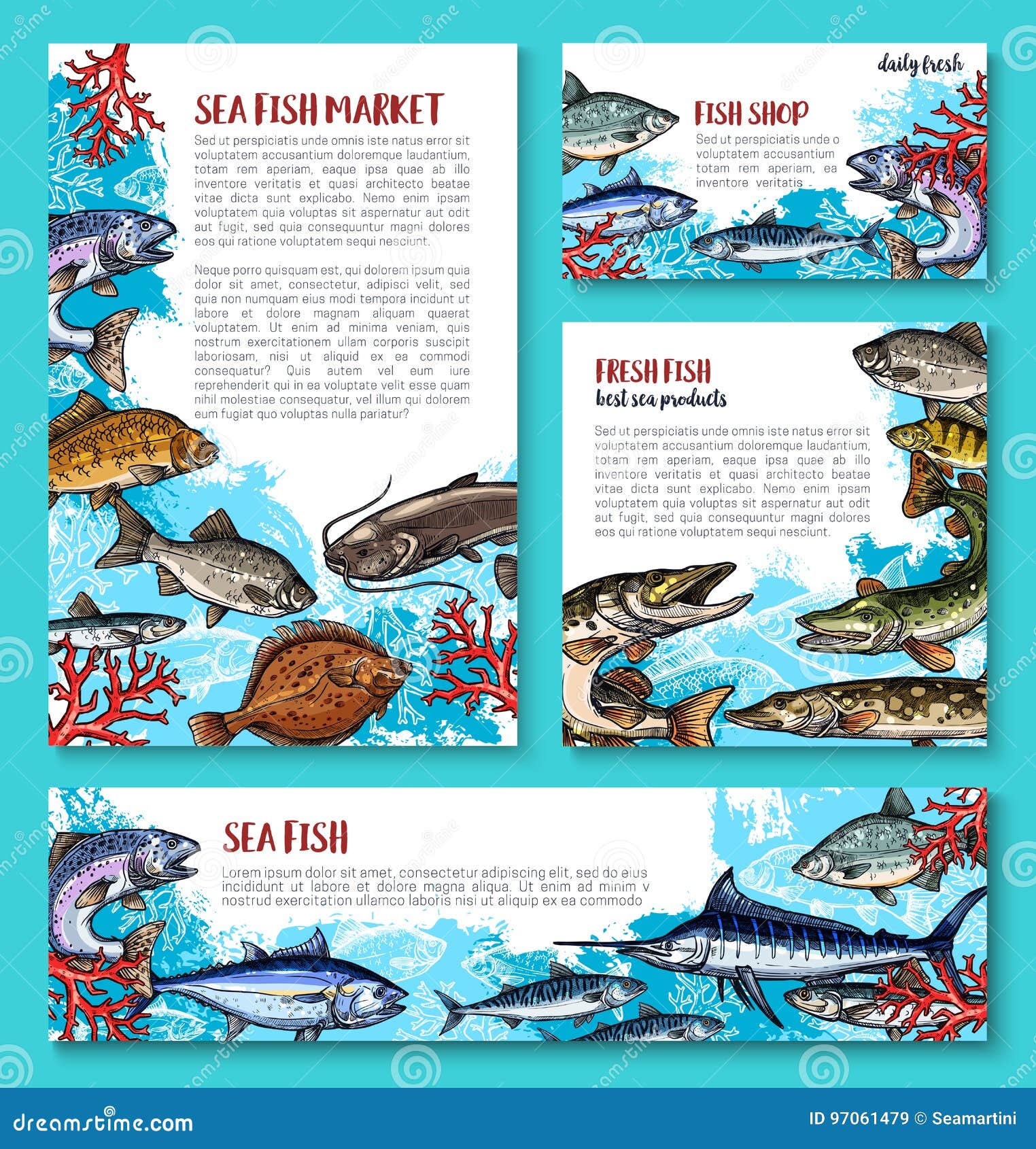 Download Vector Template For Fresh Fish Seafood Market Stock Vector ...