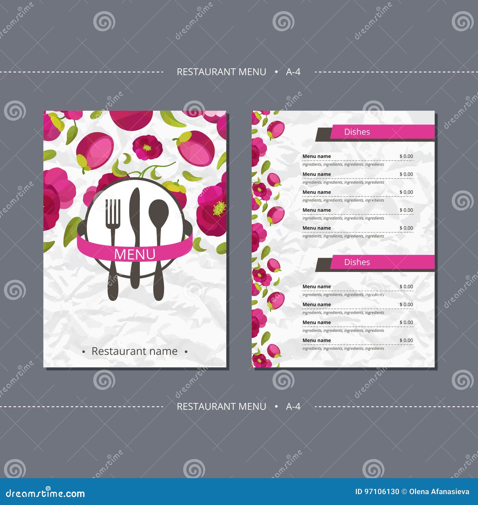Vector Template Restaurant Menu with Mangosteen and Flower Stock Vector Illustration of object