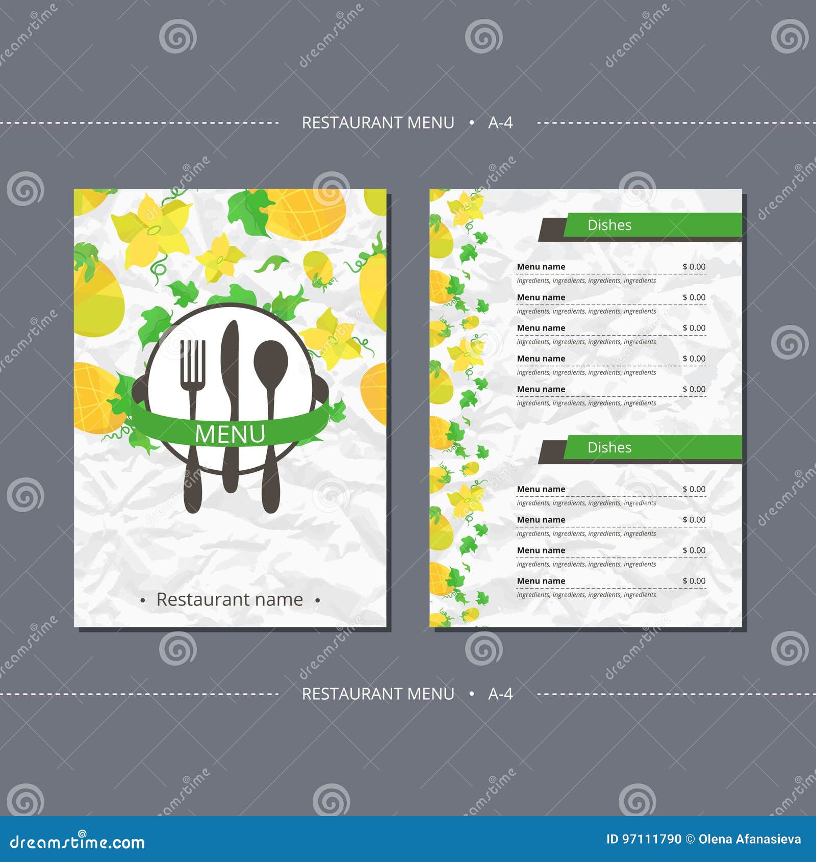 Vector Template Restaurant Menu with Orange Melons and Flowers Stock
