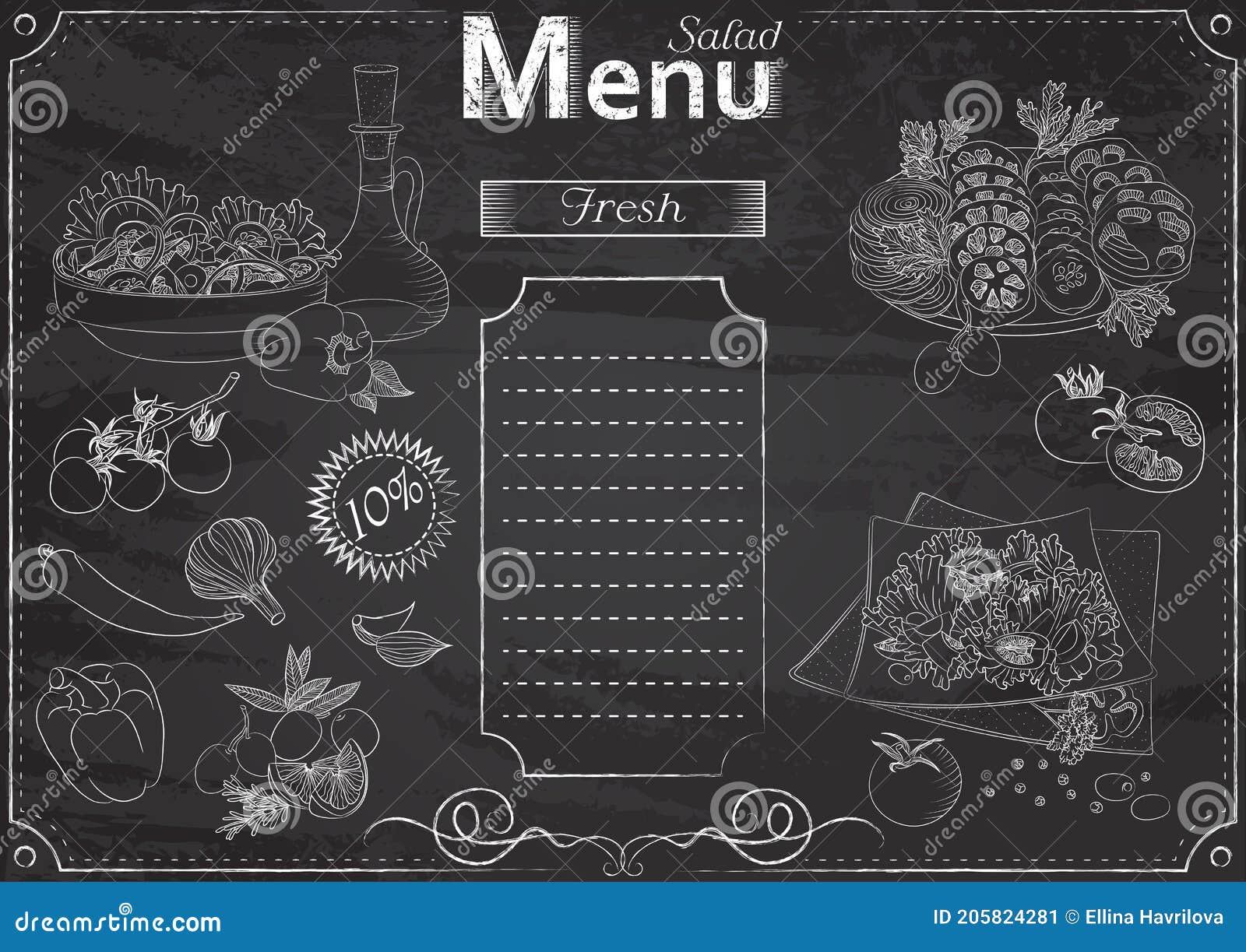 Salad menu chalk stock vector. Illustration of cooking 205824281