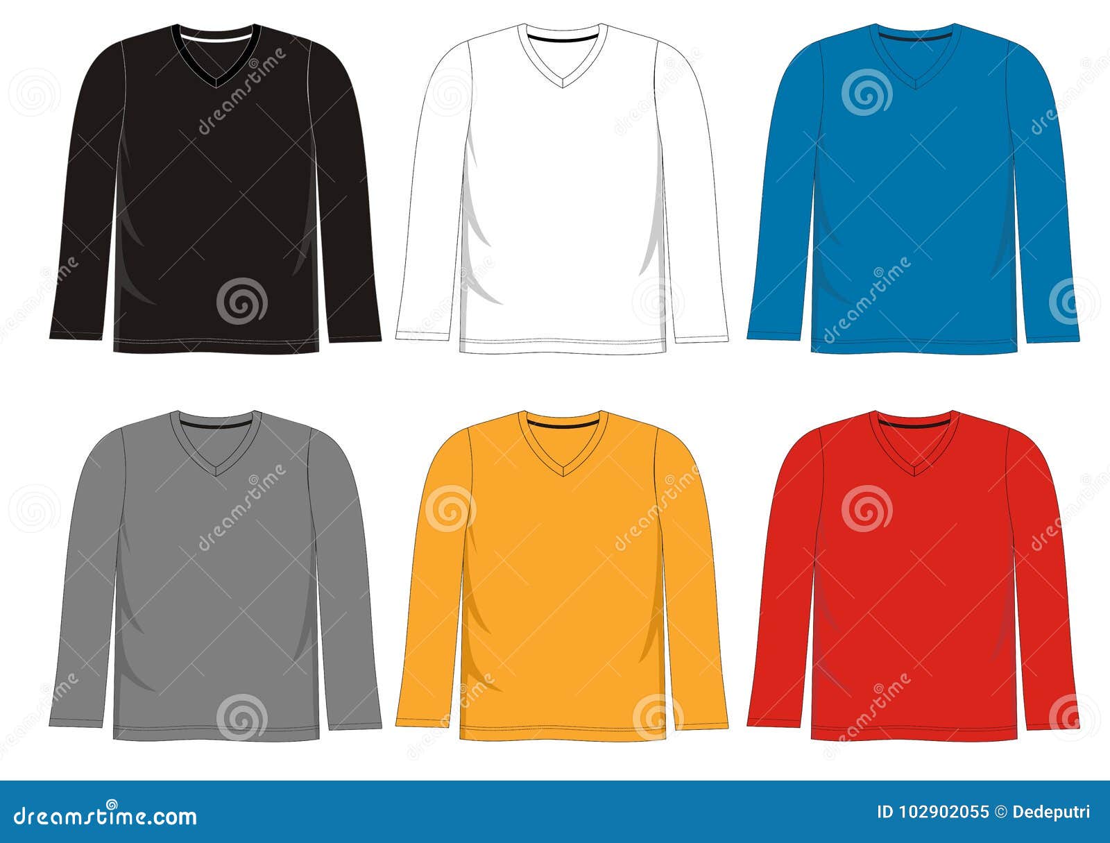 Template T Shirt V-neck Long Sleeve Stock Illustration - Illustration ...