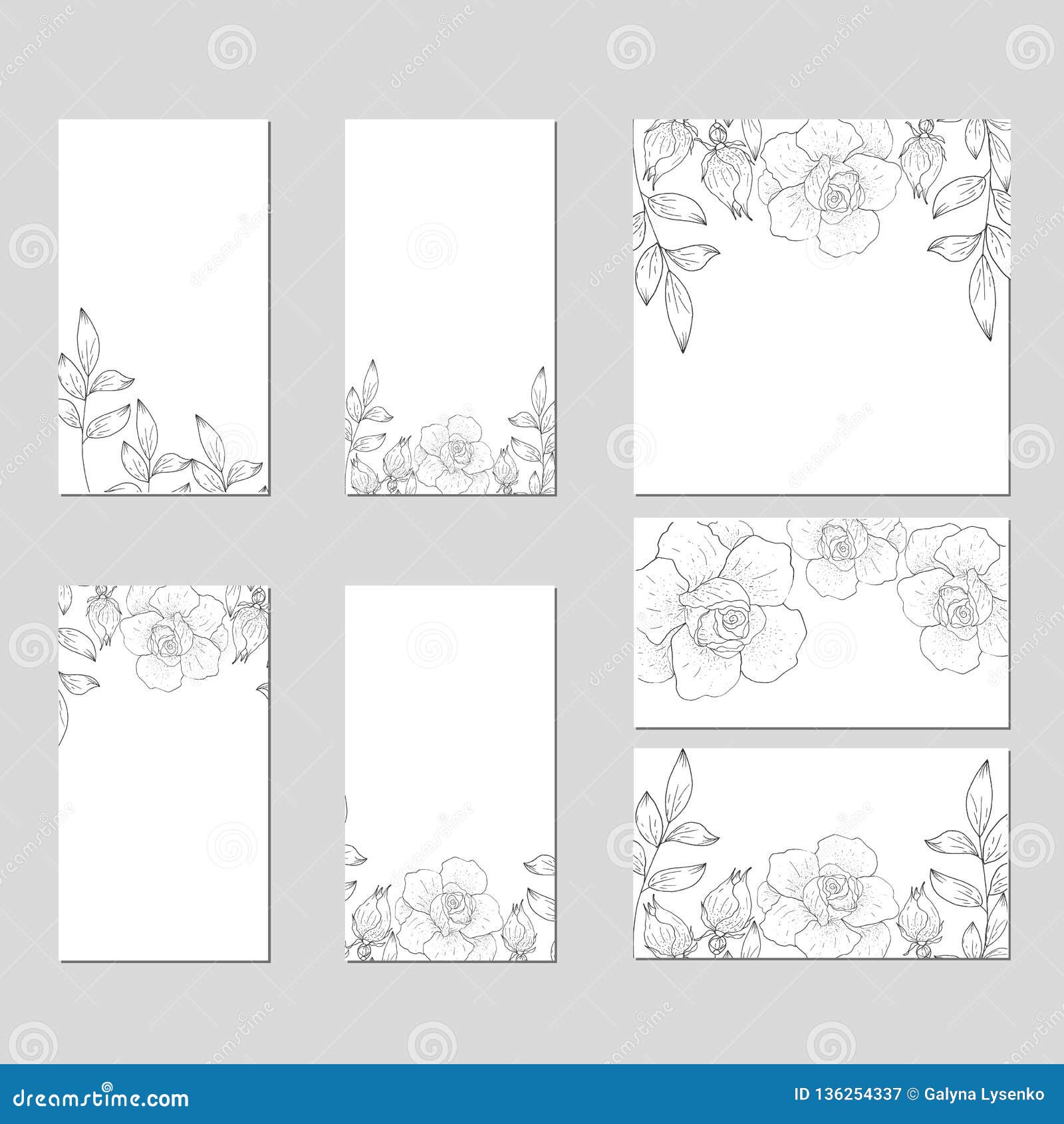 Set of Card with Flower.Vector Decorative Greeting Card. Stock Vector ...