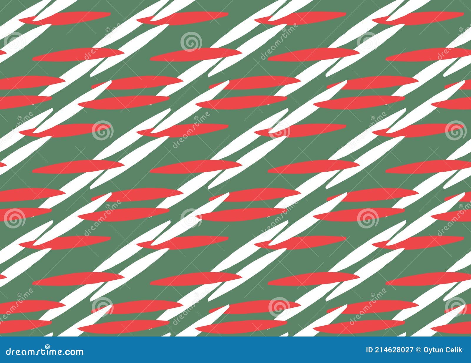 Vector Texture Background, Seamless Pattern. Hand Drawn, Green, Red