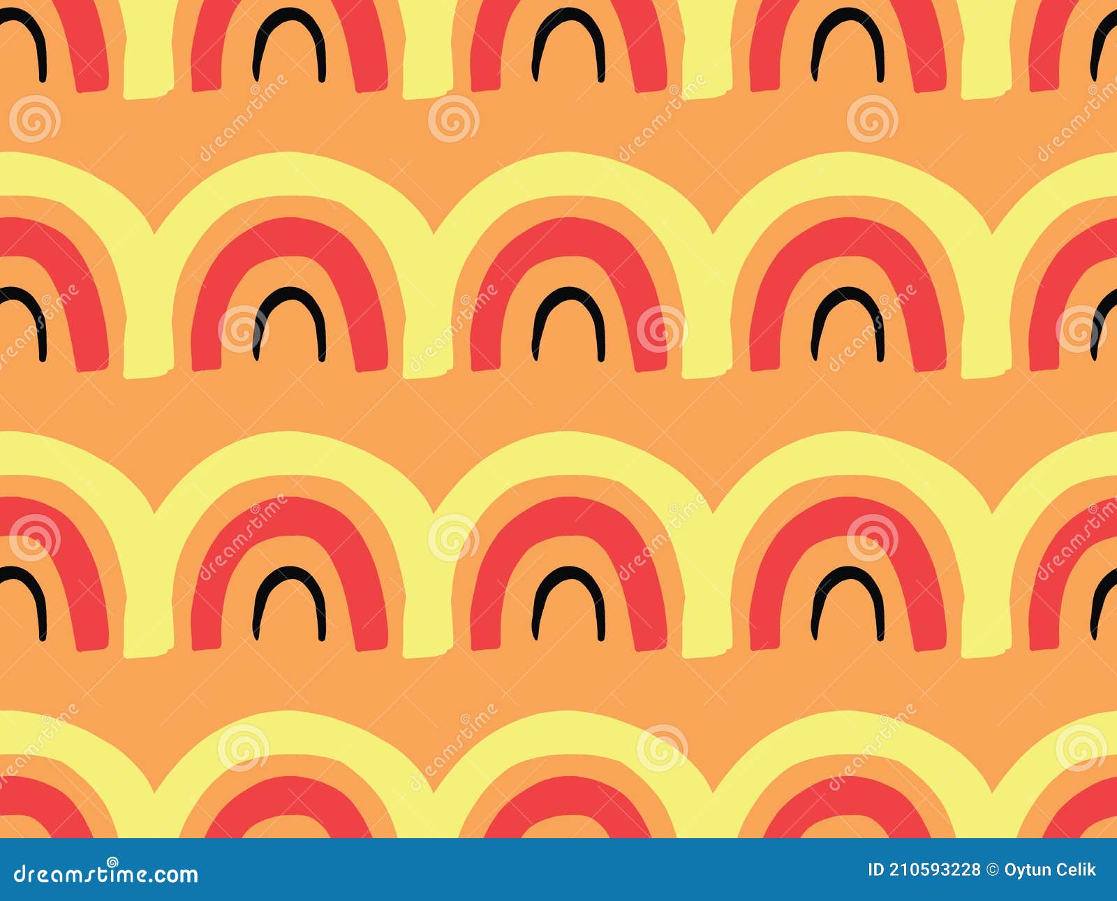 Vector Texture Background, Seamless Pattern. Hand Drawn, Yellow, Orange