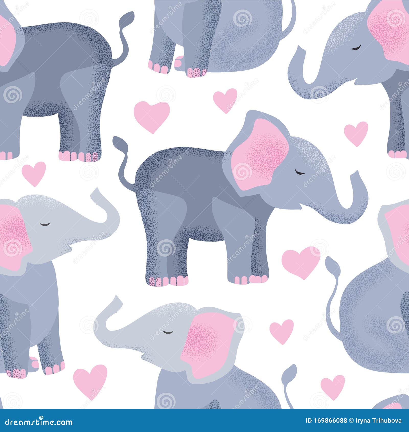 Vector Textured Elephant Seamless Pattern. Stock Vector - Illustration ...