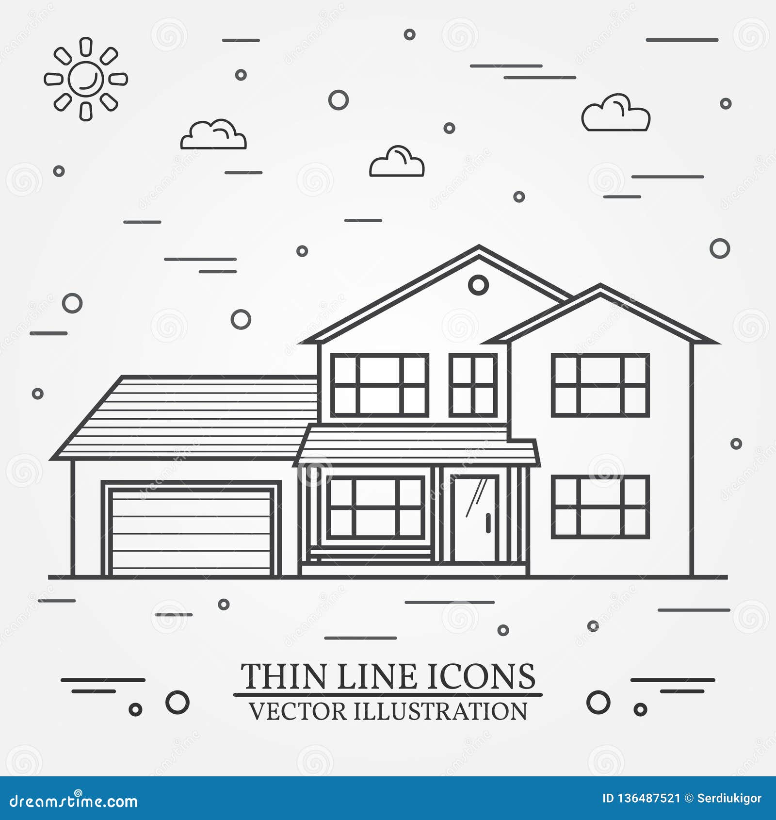  thin line icon suburban american house. for web  and application interface, also useful for infographics
