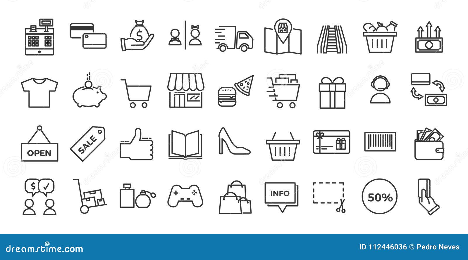 icons related with commerce, shops, shopping malls, retail.