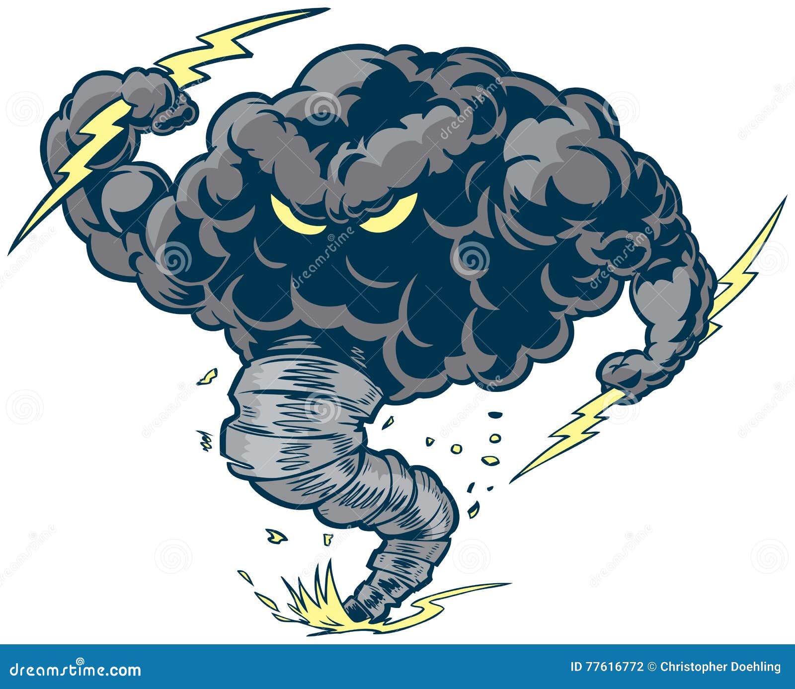  thunder cloud storm tornado mascot with lightning bolts