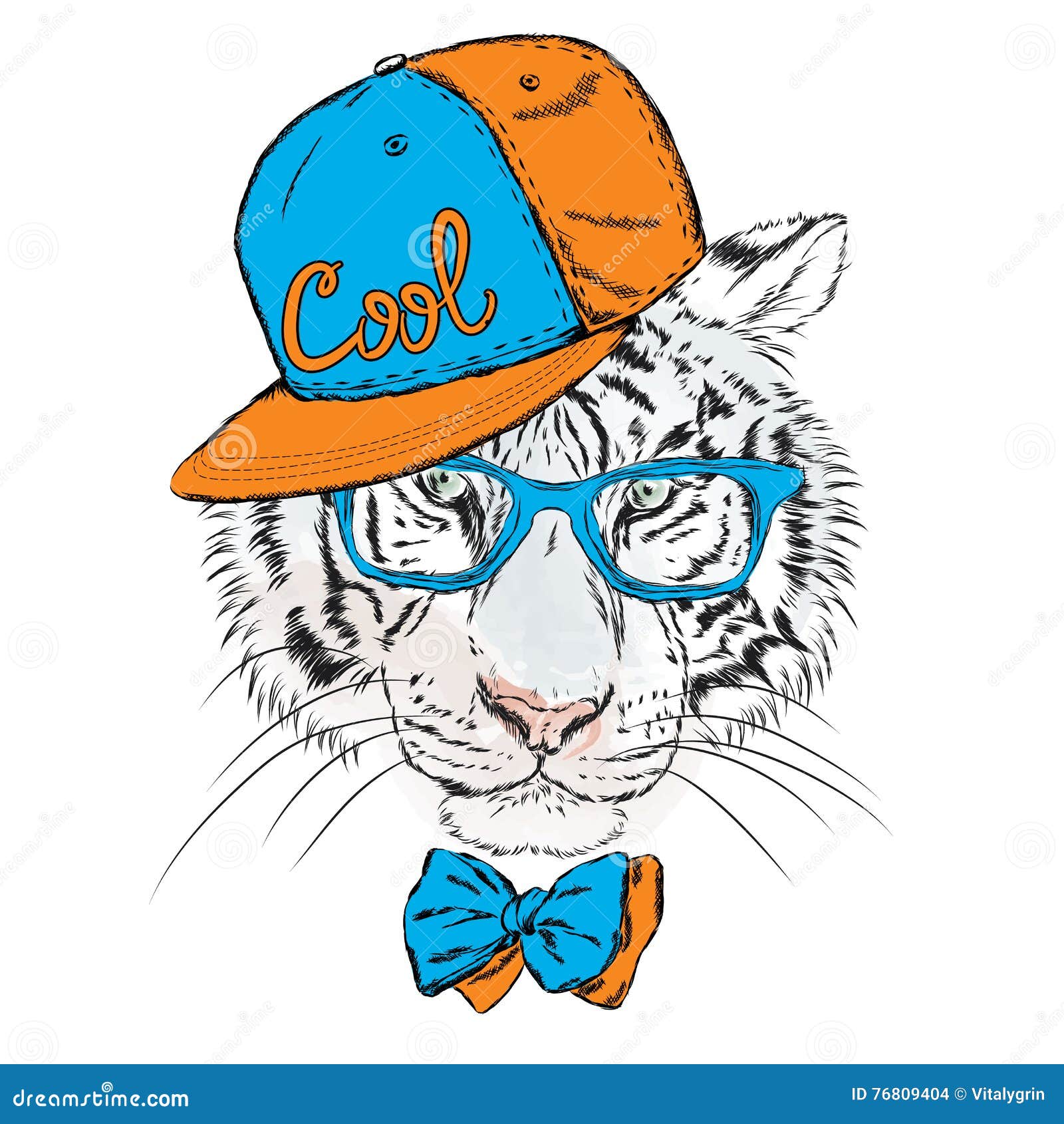 Vector Tiger Wearing Glasses and a Cap. Stock Vector - Illustration of ...
