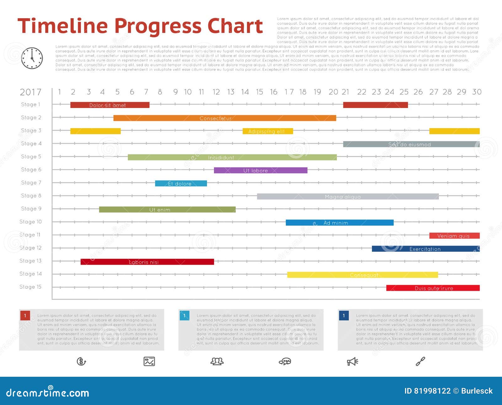 Vector Timeline Progress Graph, Gantt Chart Of Project 