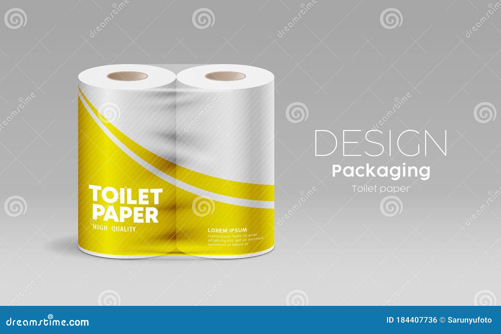 Vector Toilet Paper Plastic Packaging Roll Template Yellow Design Stock