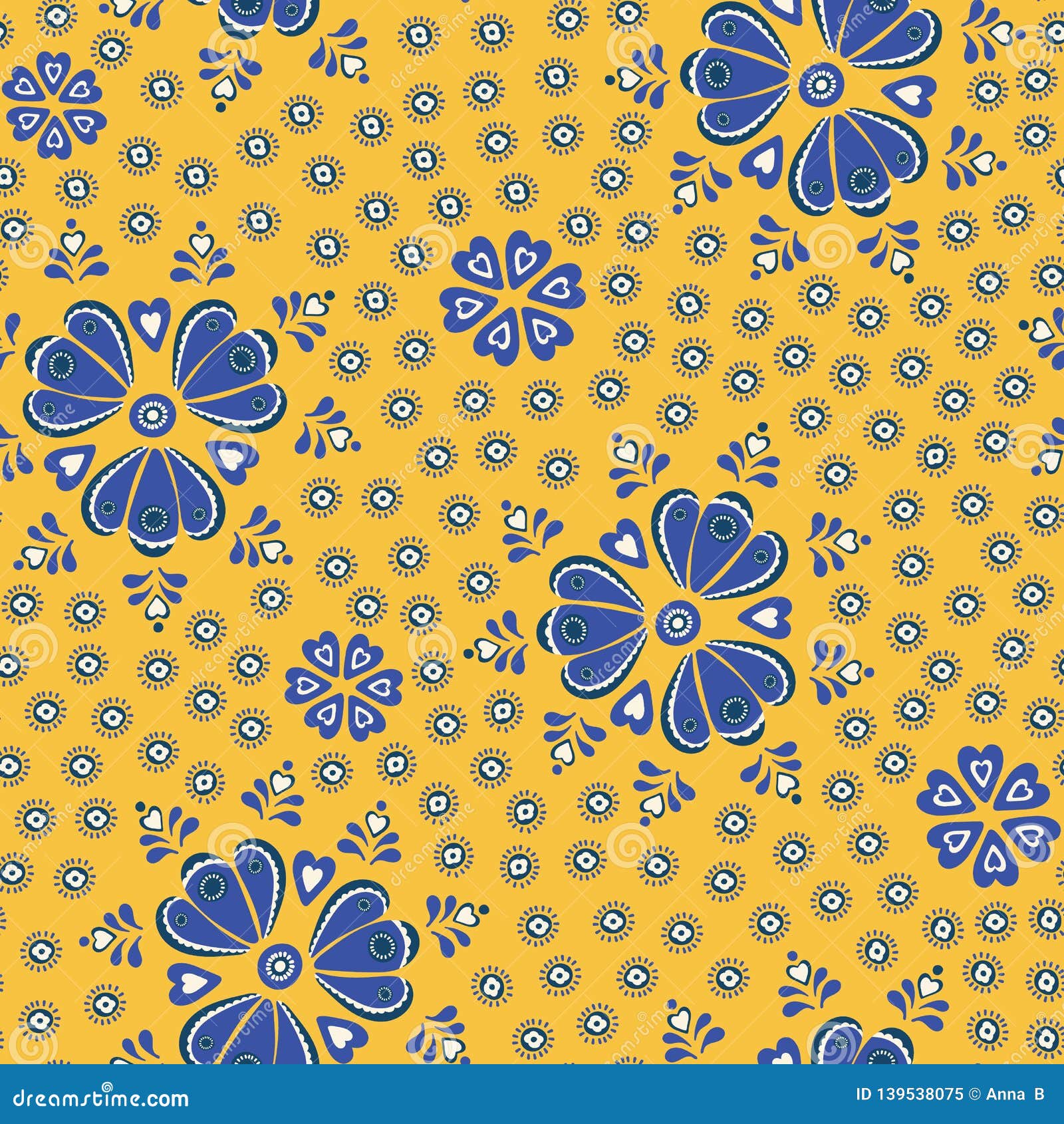 Vector Tossed Pretty Floral Blue And Yellow Seamless Repeat Pattern Background Stock Vector Illustration Of Pretty Pattern 139538075
