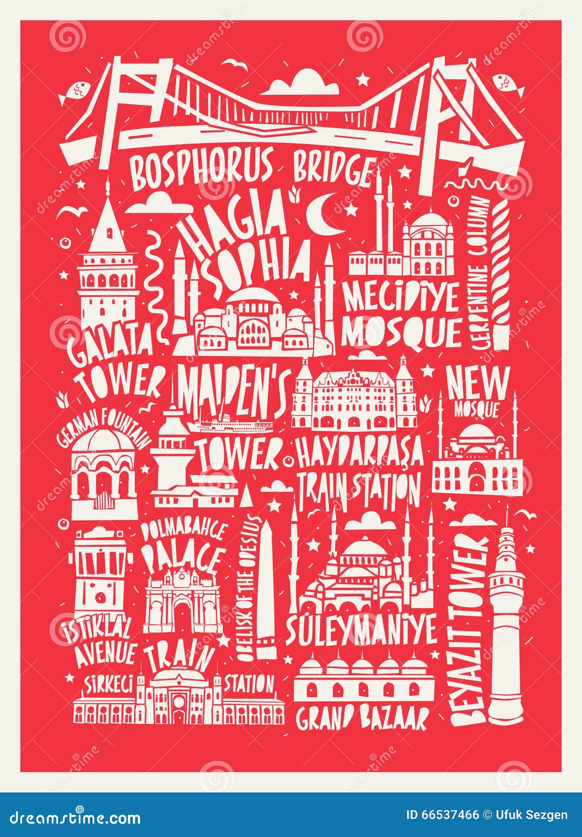  touristic hand drawn istanbul city poster