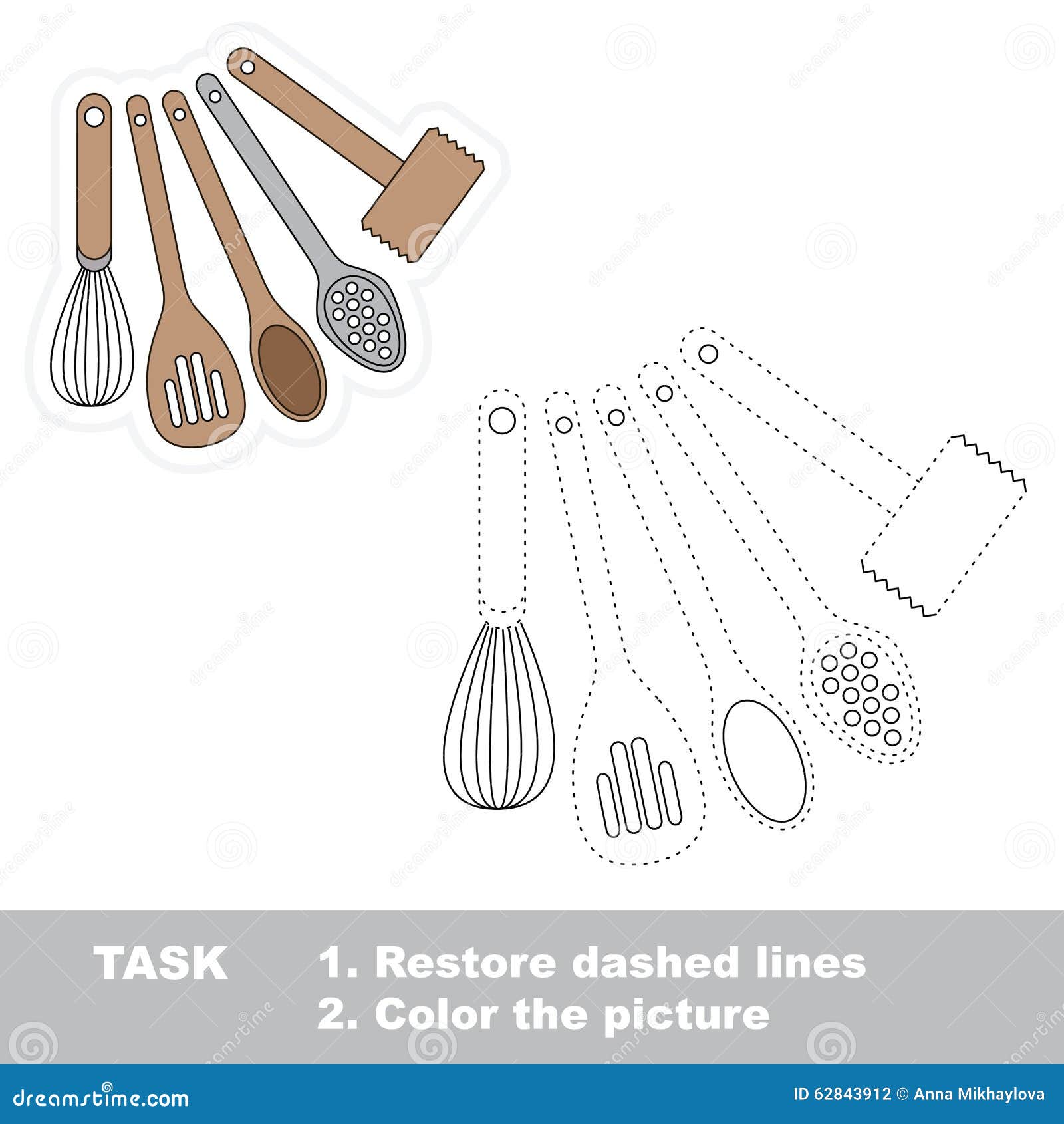 Vector Trace Game. Utensils To Be Traced. Stock Vector Illustration