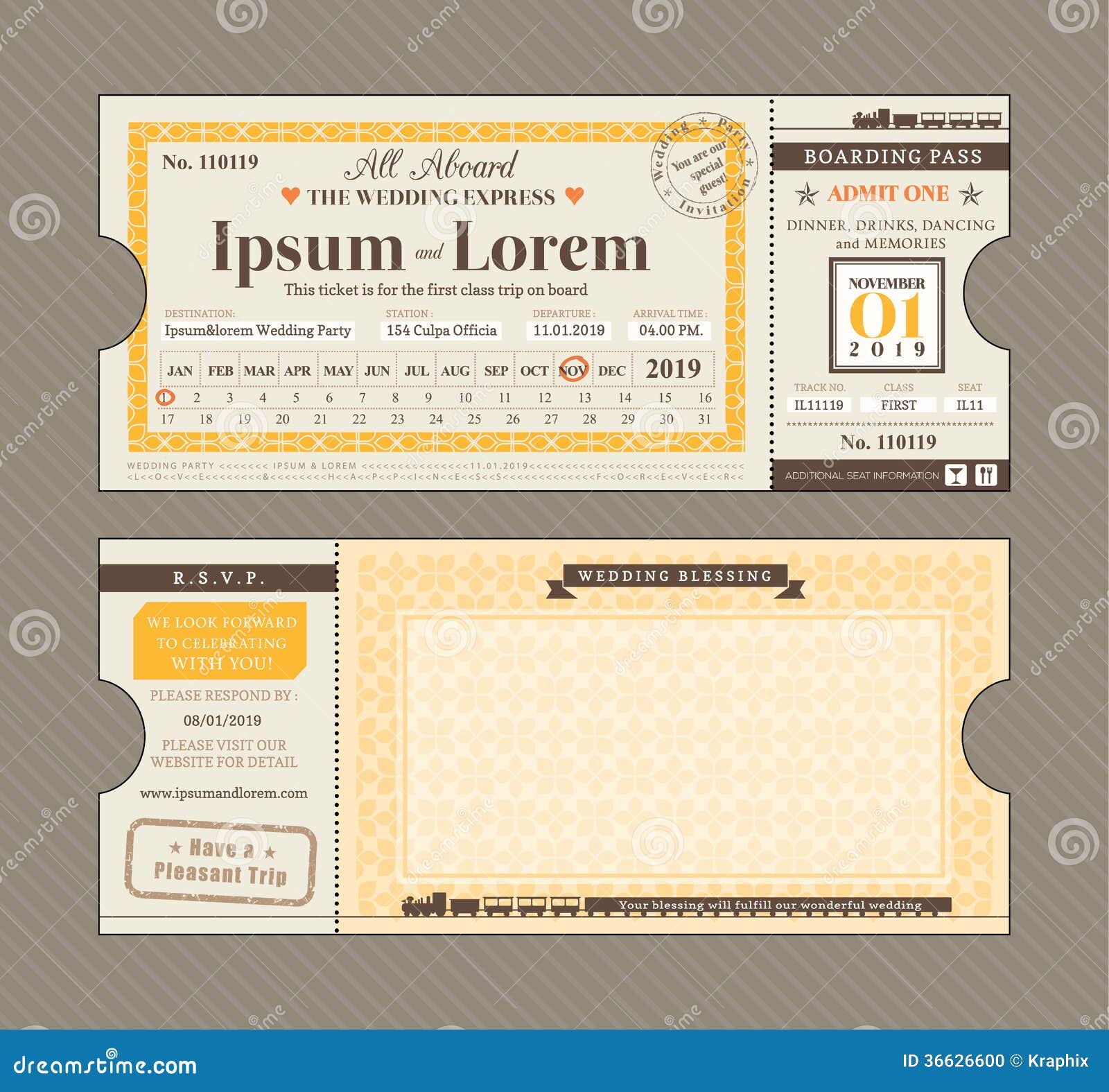 Vintage Event Ticket SAMPLE Wedding Invitation Suite / Movie