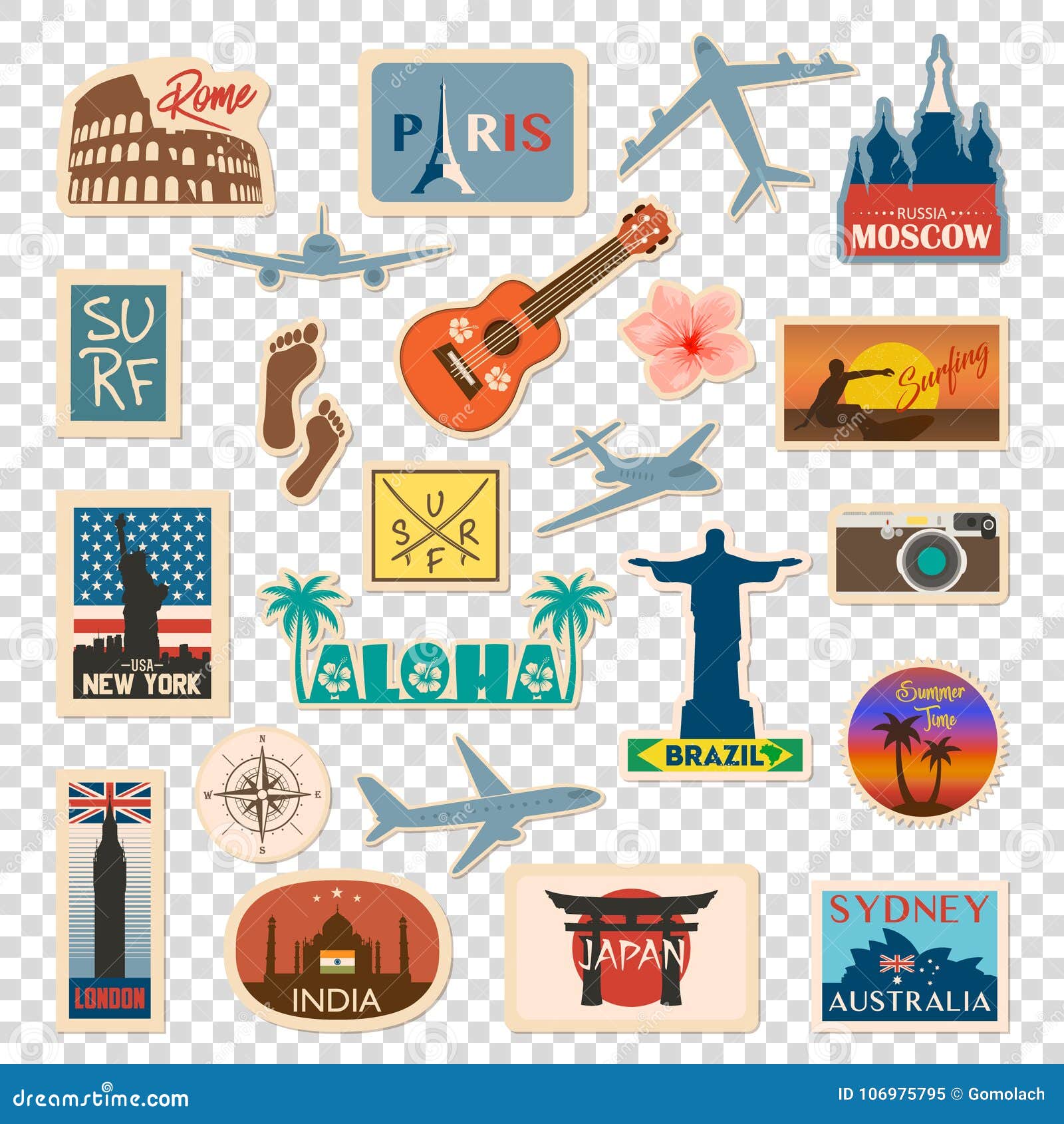 Vintage European Cities Stickers, Retro Historic Landmarks Planner