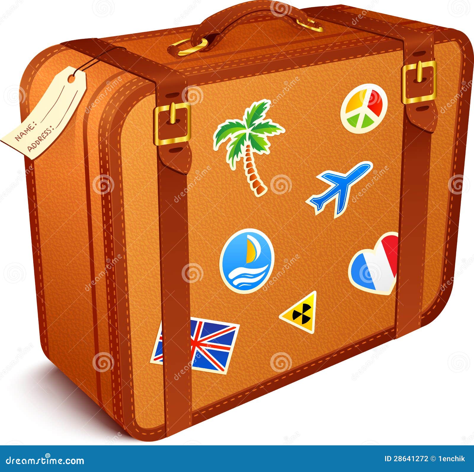 Vintage brown travel suitcase with retro stick Vector Image