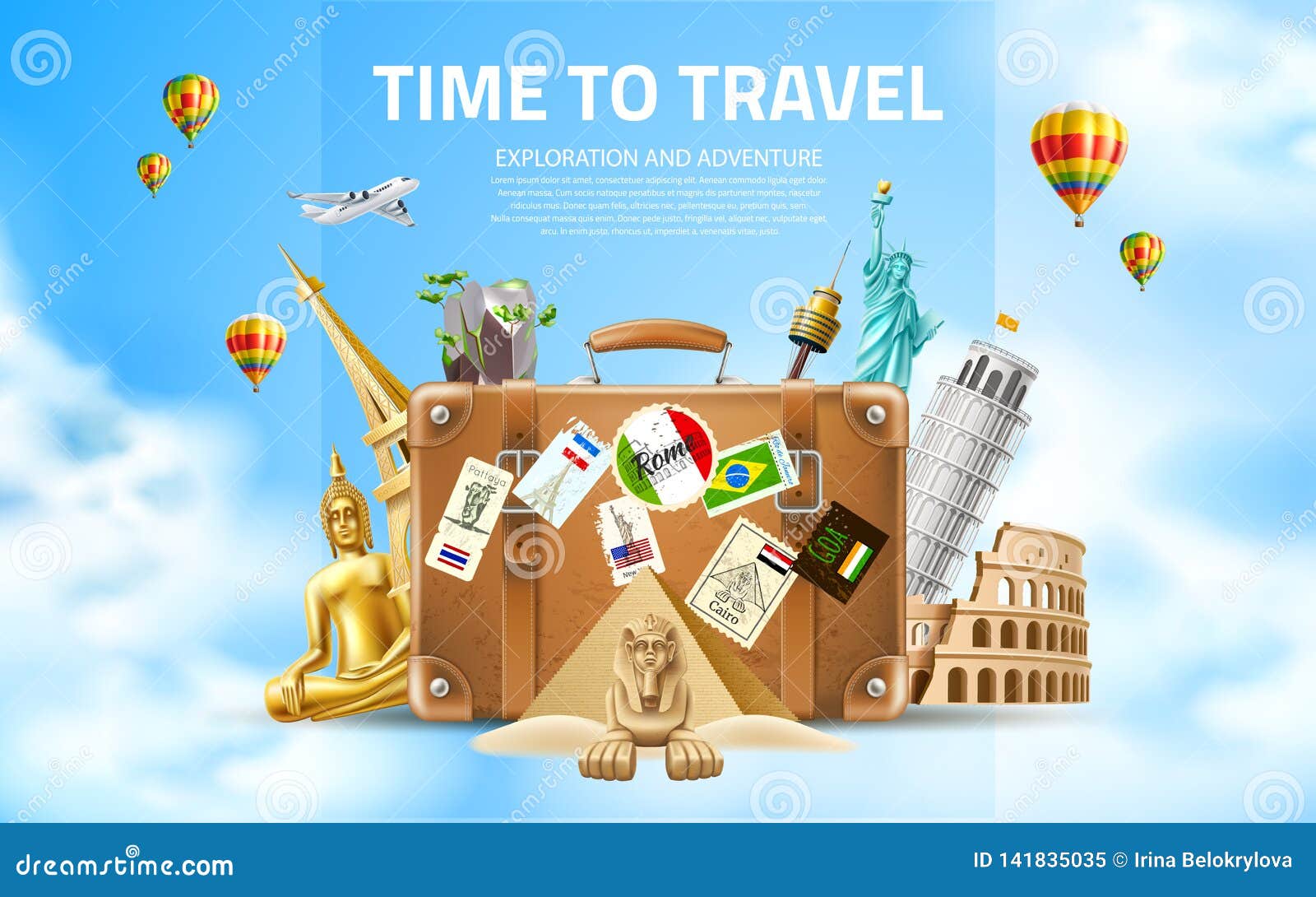 Vector Travelling and Tourism Poster Design 3d Stock Vector ...