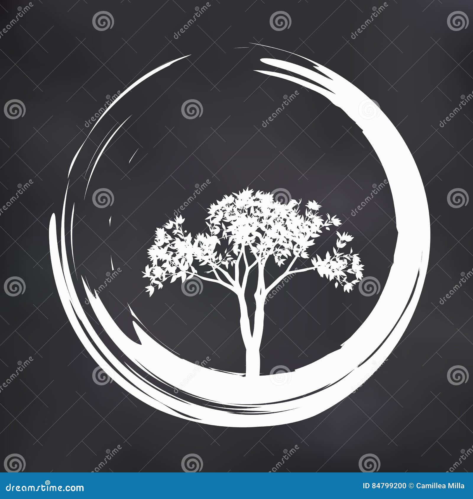 Vector Tree and Zen Circle Illustration on Natural Background Stock