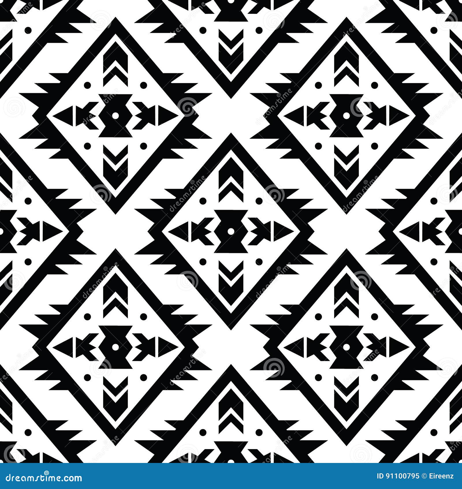 Vector Trendy Black and White Seamless Decorative Ethnic Pattern Stock ...