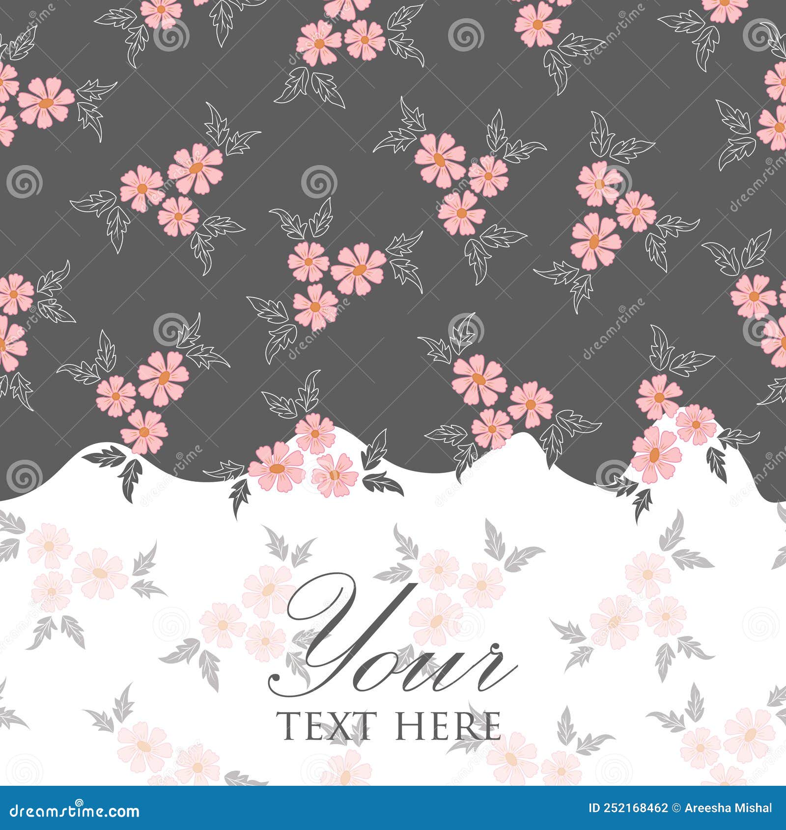 Vector Trendy Pink Floral Ditsy on Grey White Ground Horizontal