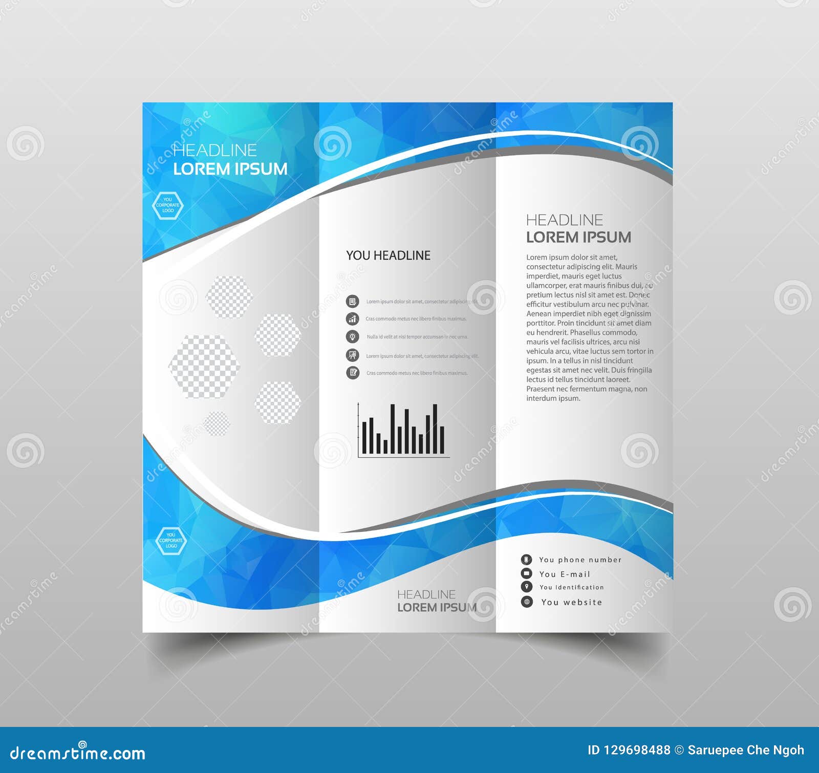  of tri-fold brochure  templates with modern polygonal background on white. modern triangle presentation template. bus