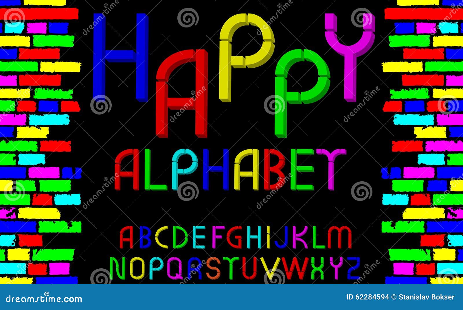 tridimensional decorative font happy alphabet.  