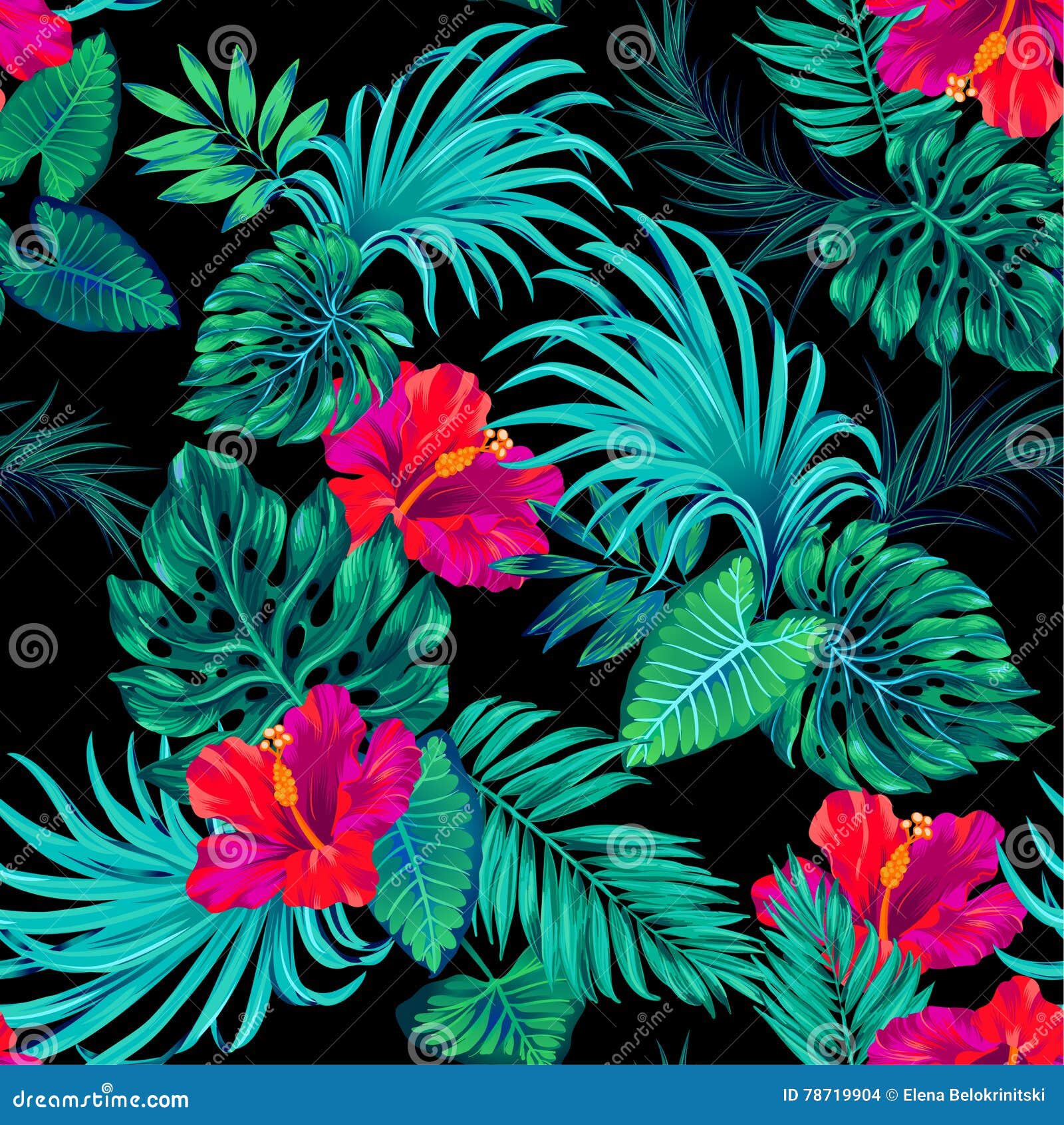  tropical pattern with palms and hibiscus .