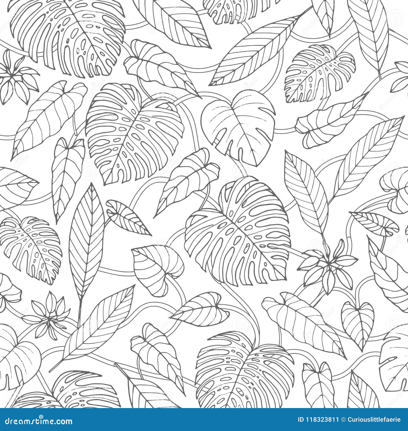 Vector Tropical Seamless Pattern with Lianas, Monstera and Banana