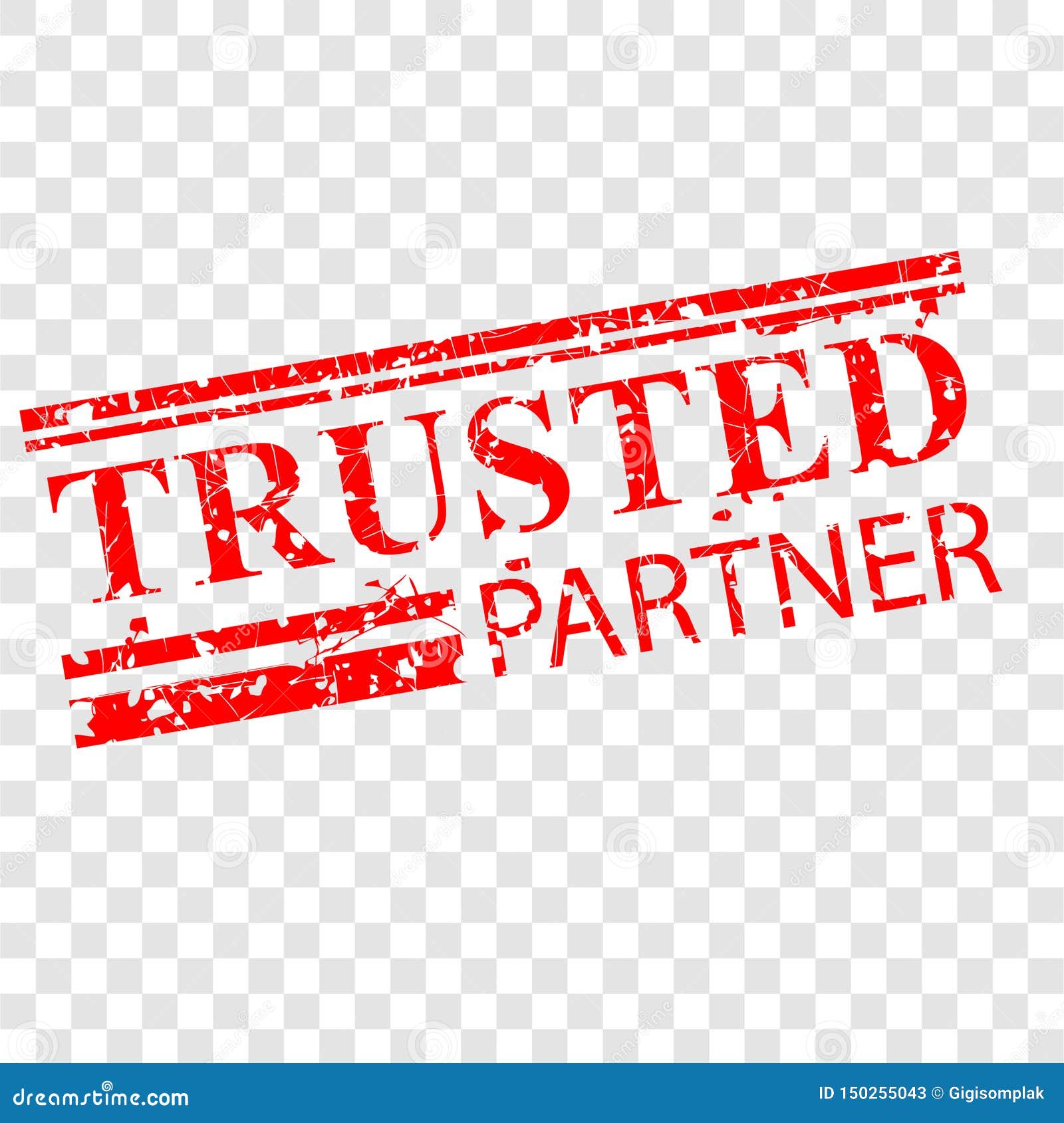 simple , trusted partner, streak red rubber stamp, at transparent effect background